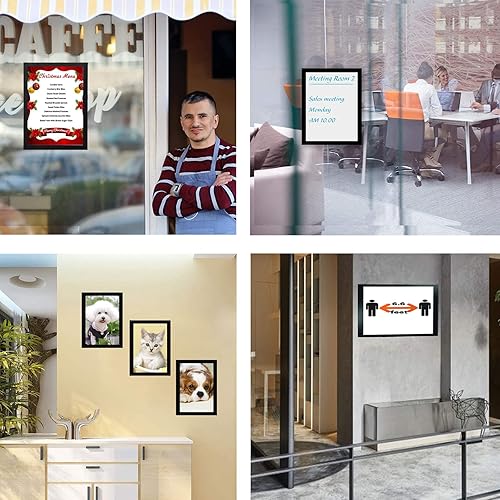 Miniatura 6 de Soporte magnético de pared de 8.5 x 11 pulgadas, marcos de exhibición de plástico autoadhesivos, soporte de letrero de PVC transparente con borde de