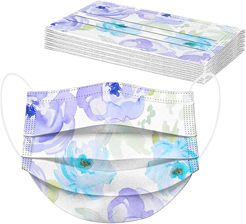 Miniatura 9 de Paquete de 50 mascarillas desechables florales para mujeres, 3 capas para adultos con diseños de flores para primavera y verano