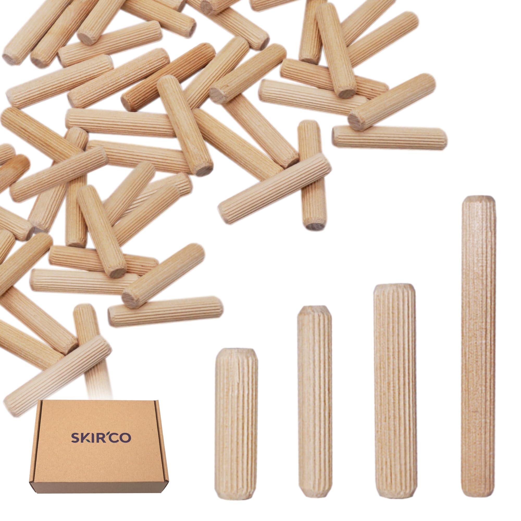 SKIR'CO (150 pcs) Wooden Dowels 8 x 60 mm, Grooved Wood Plugs, Ribbed Pins for Furniture Grooved Dowels - Image 2