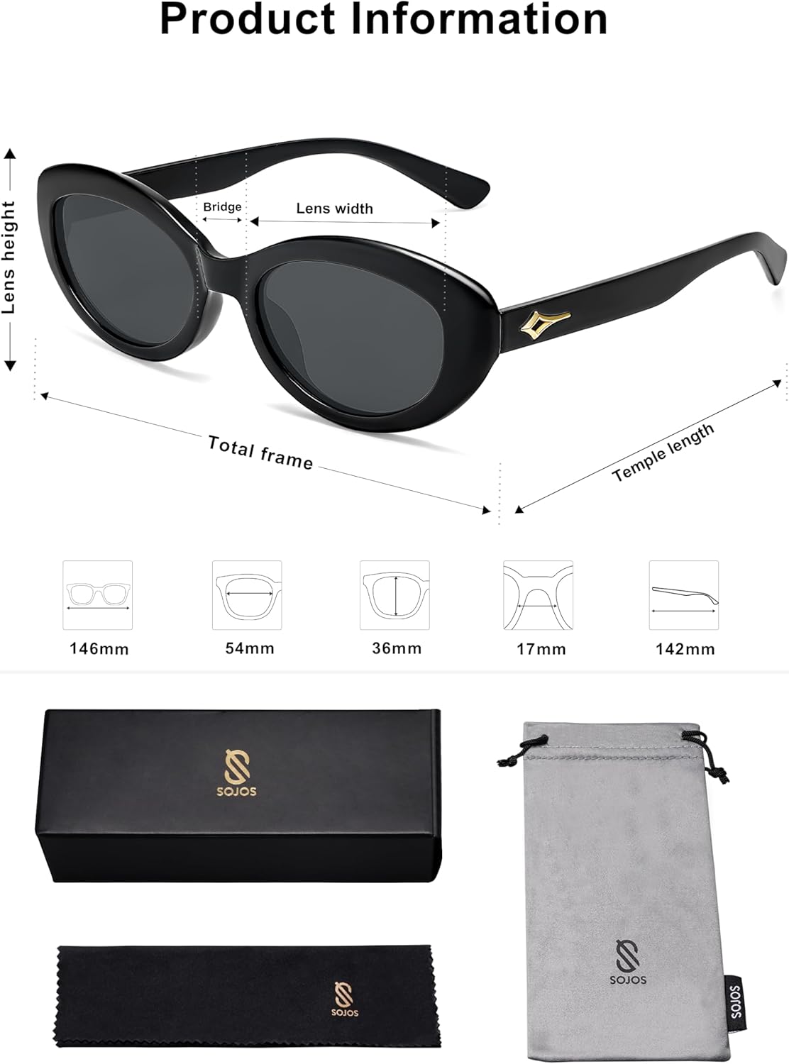 SOJOS Trendy Oval Polarized Sunglasses for Women Retro Small Cat Eye Sun Glasses 90s Shades SJ2322 - Image 5