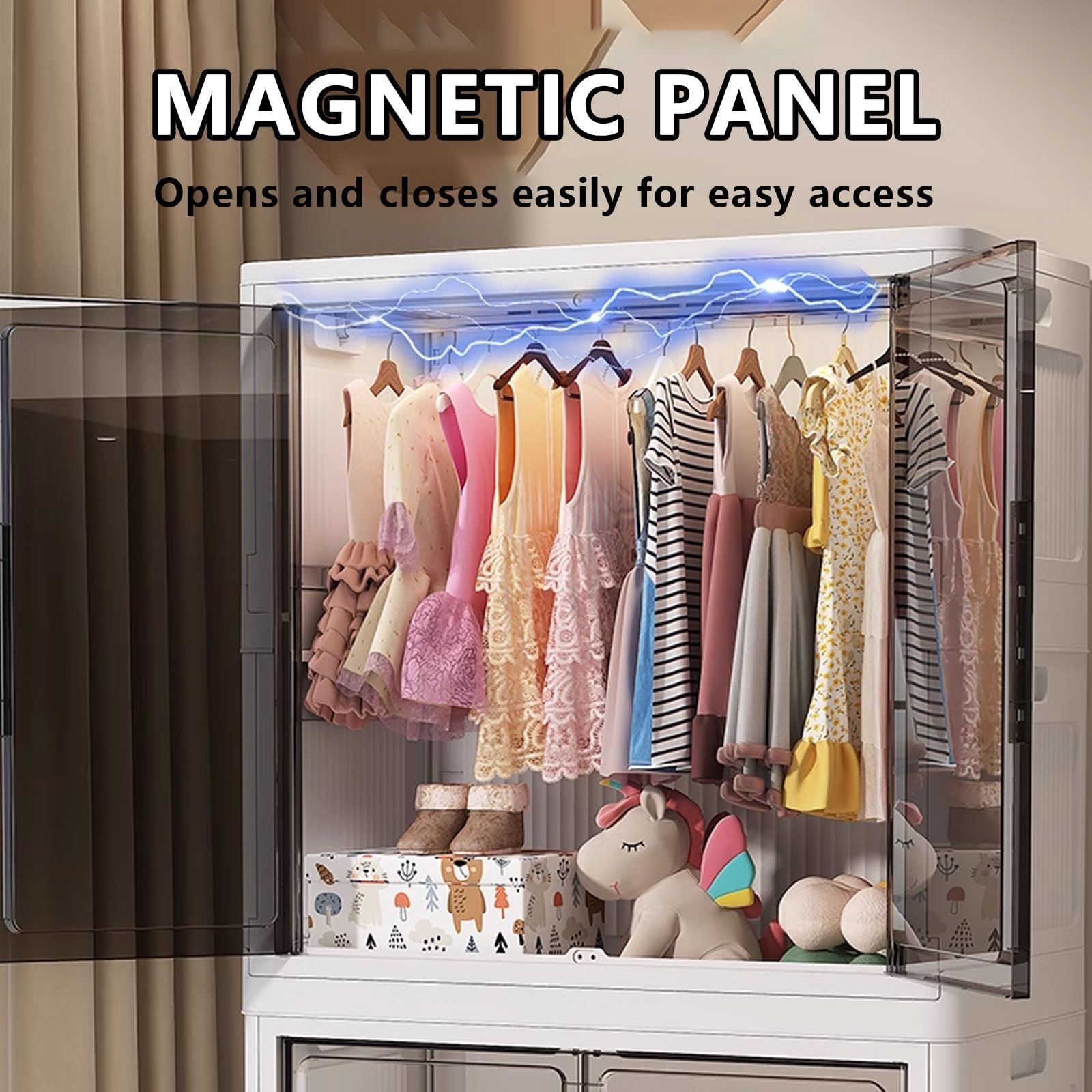 Klappkleiderschrank, Faltbarer Kleiderschrank mit Rollen und Magnettüren, aus PP-Material(70 * 38 * 136cm)