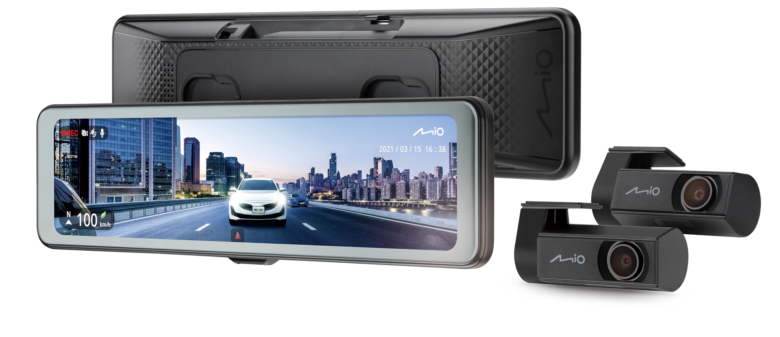 Mio MiVue R860WD Dual Dashcam Auto mit 2.5K HDR-Aufnahmen & STARVIS2 CMOS Sensor für scharfe Bilder Tag & Nacht I Echtzeit-Backup des Dash Cam Spiegels Dank Highspeed WLAN I GPS Auto Kamera
