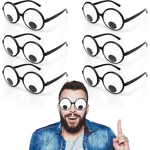 Googly Eyes Glasses, Funny Glasses Pranks Toy, Novelty Shaking Giant Eye Glasses, Funny Costume Accessories for Dress Up Party, Halloween or Birthday Party Favors, Party Supplies （6PCS）