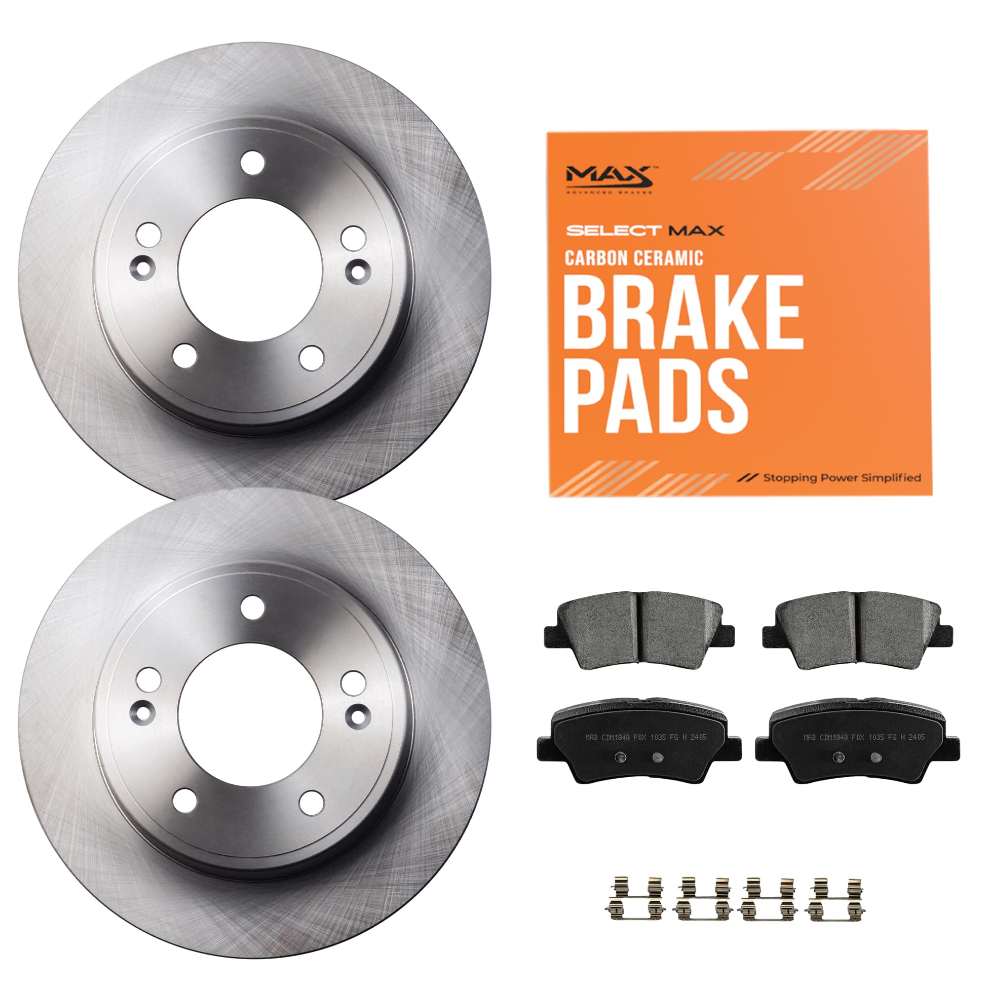MAX Advanced Brakes - Rear Brake Kit For 2011-2020 Hyundai Elantra, 2014-2023 Kia Forte, 2014-2023 Kia Soul| Carbon Ceramic Brake and Rotor Kit| OE Replacement Brake Rotors - 2