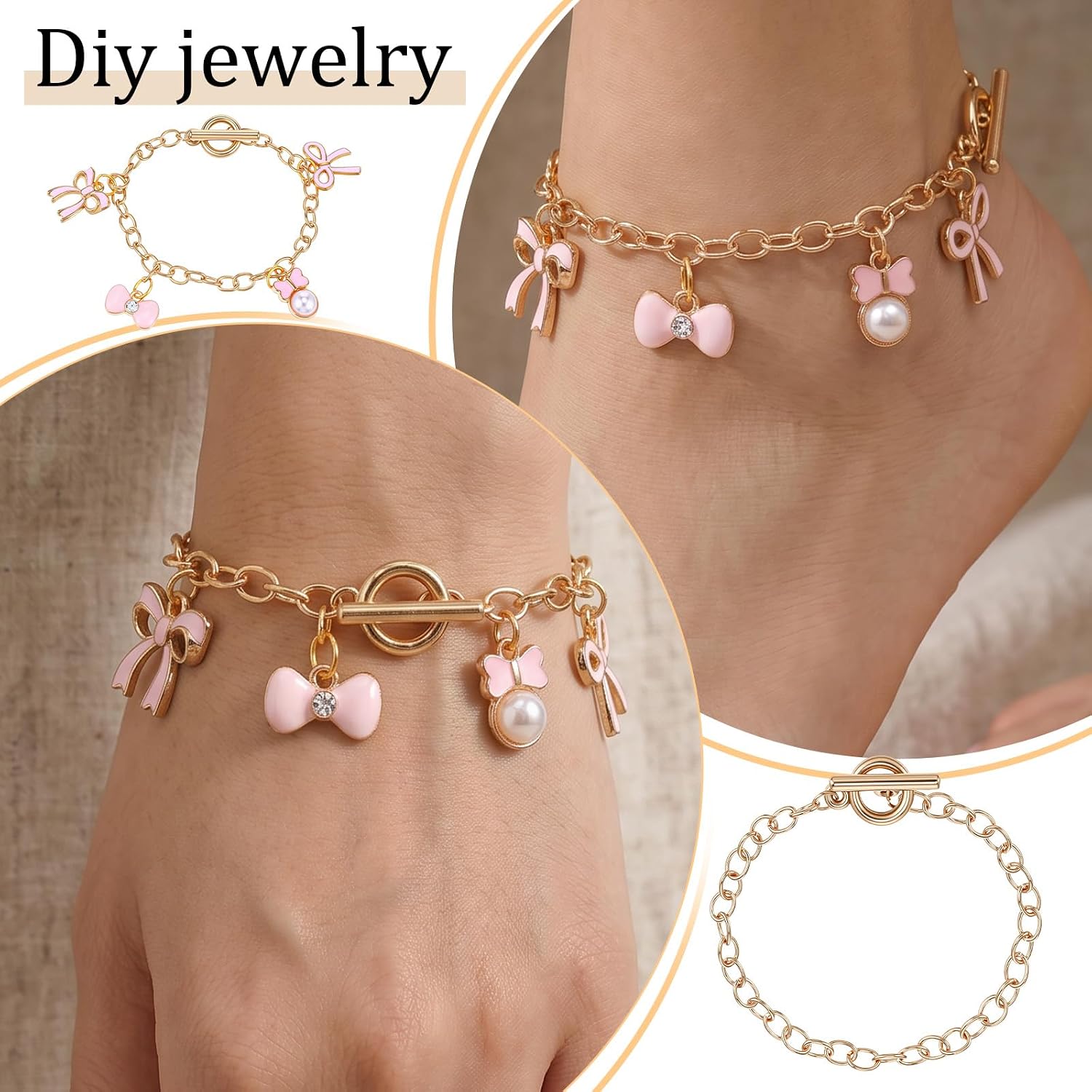 ‌70Pcs Charm Chains with OT Toggle Clasps, Bulk Bracelets for Women Girls DIY Jewelry Making Crafts Supplies and Gifts‌ Golden Color