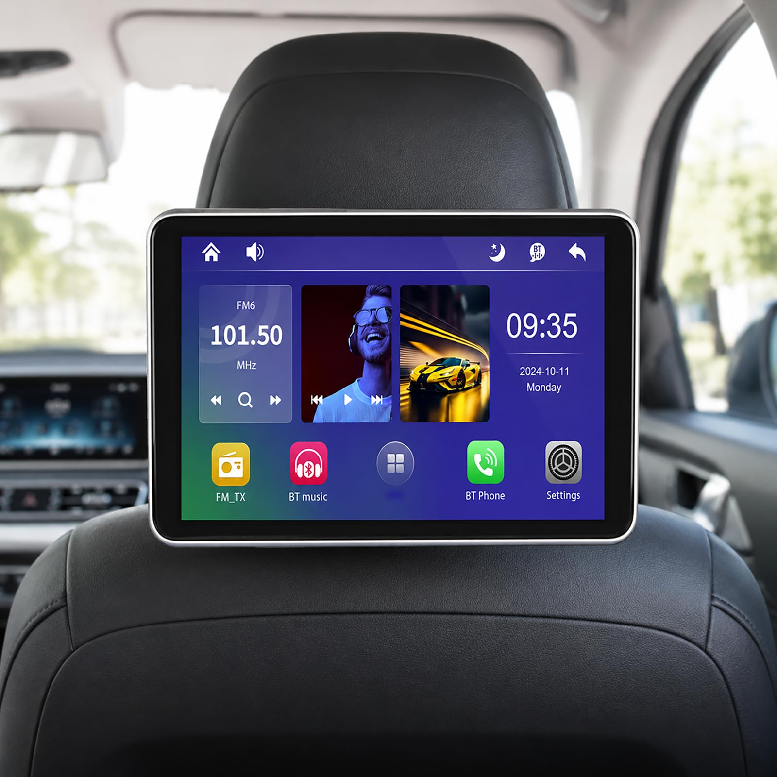 HCAUYNN Rear Seat Monitor for Car, 10.1" Headrest Entertainment Display, Wireless CarPlay, Wireless Screen Mirroring, Built-in Speakers