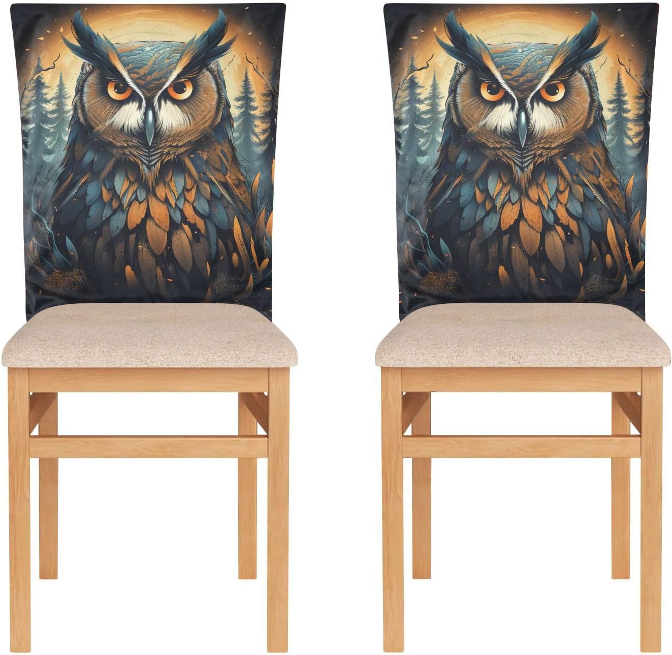 ALAZA Colorful Owl and Trees Chair Back Cover Set of 6, Washable Reusable Removable Chair Slipcovers Decorative Chair Cover for Home Kitchen Wedding Party