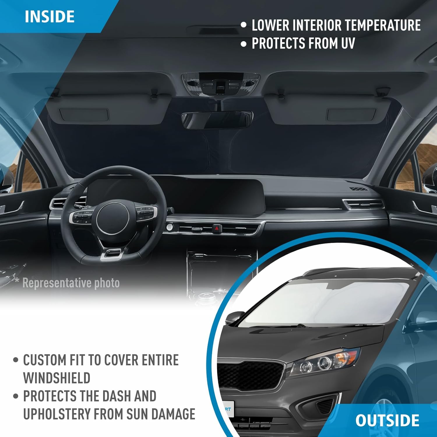 CLIM ART Windshield Sun Shade for Kia Sorento 2016-2020, Custom-Fit Foldable Car Sunshade, Vehicle Sun Protector, Front Auto Windshield Cover, Car Accessories - WS3019
