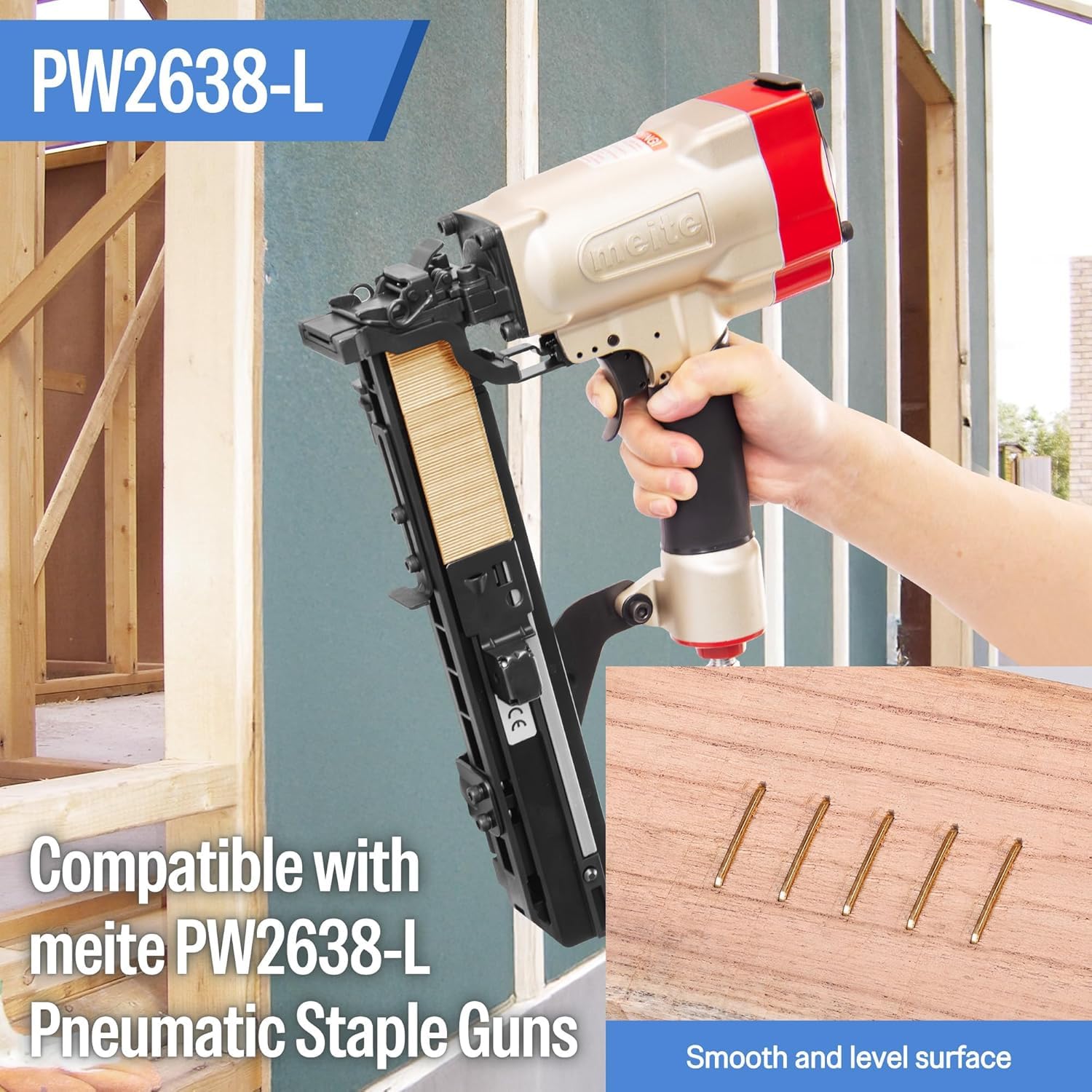meite 16 Gauge 1-Inch Wide Crown Staples 3/4'' Leg, Galvanized P-Type Heavy Duty Construction Staples for Stapler Gun - Roofing Subflooring House-Wrap, Strong Holding & Tear-Resistance, 10,000 PCS