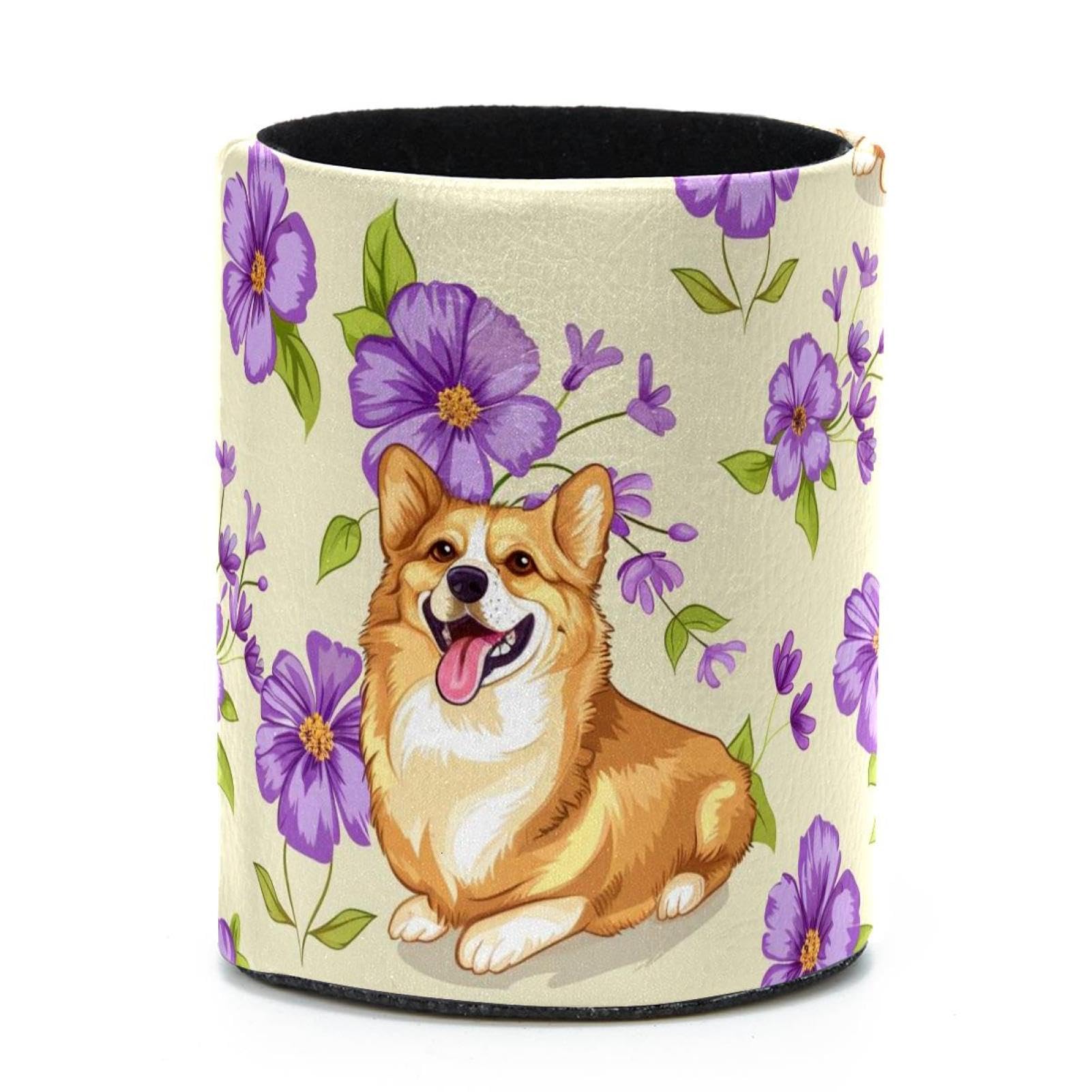 VAPOKF Round Pencil Holders for Desk, Corgi Dogs Pen Holders Pen Pot Makeup Brushes Storage Desktop Stationery Supplies Organiser for Home Office