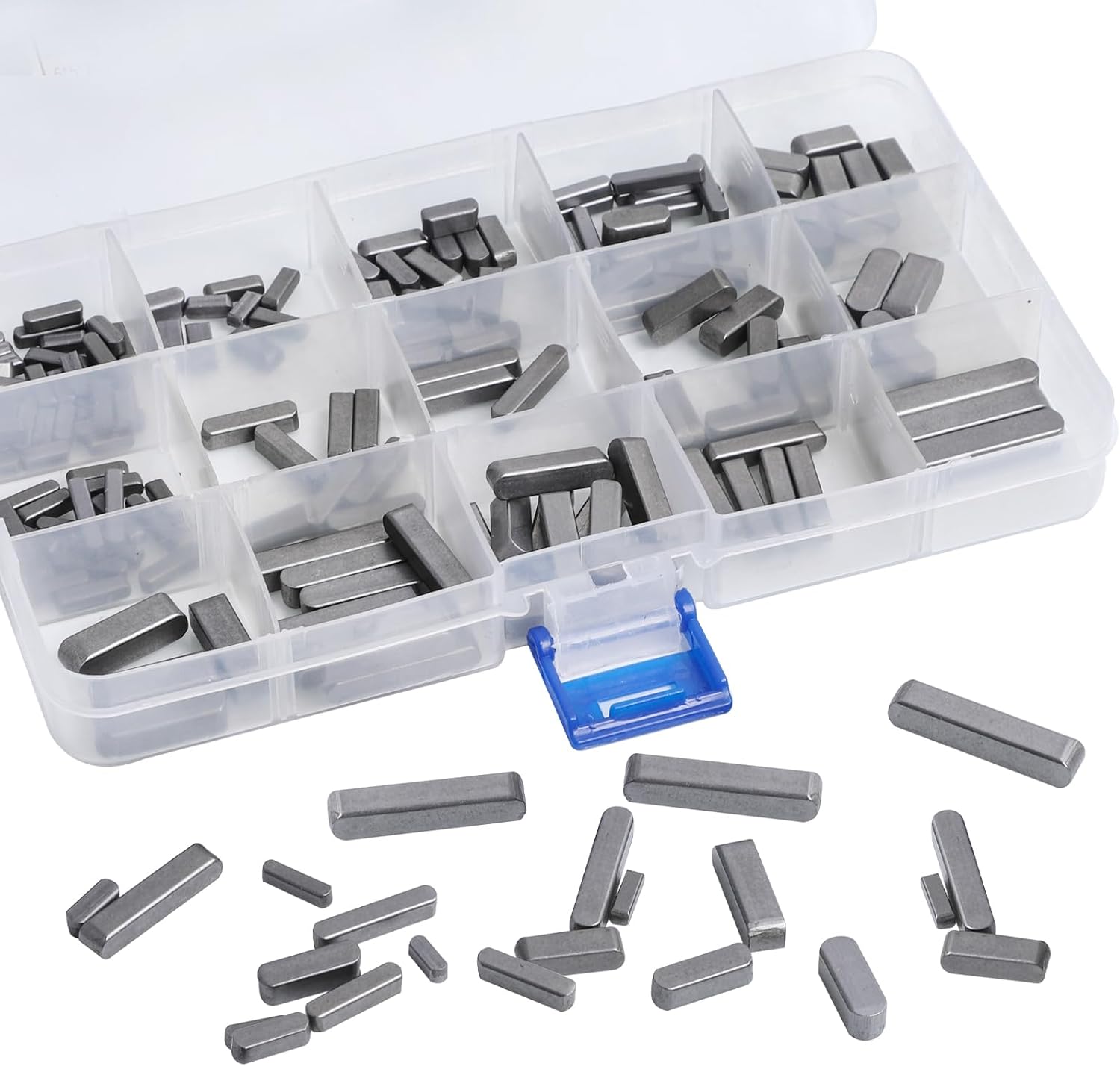 175 Pcs Key Stock Assortment, 15 Sizes Round Ended Feather Key Parallel Drive Shaft Keys Set - 8mm 10mm 12mm 16mm 20mm 25mm 30mm