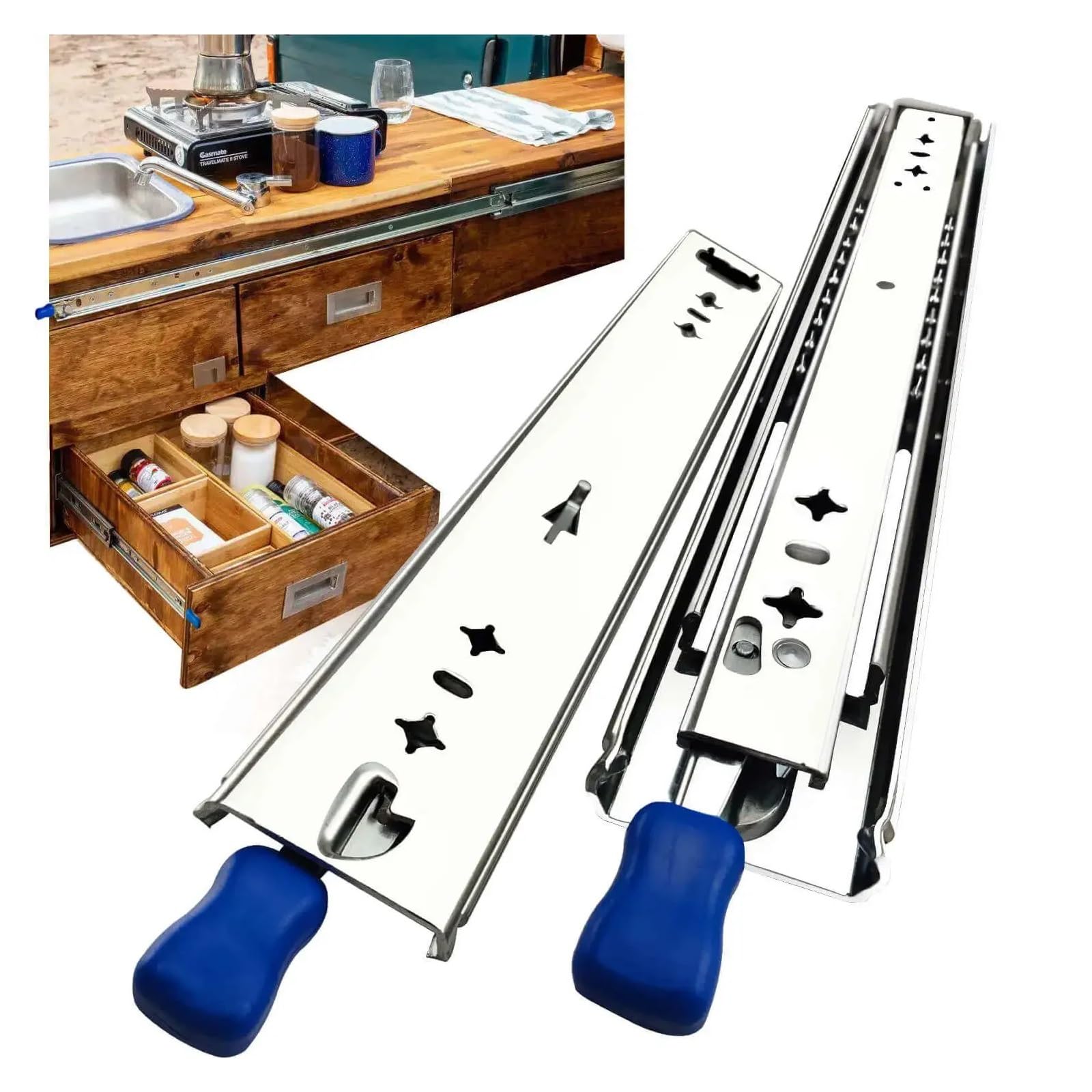 Schubladenschienen 53.0mm Heavy Duty Drawer Slide With Lock-In And Lock-Out,10-60in 3-Fold Guide Rail Full Extension Ball Bearing Zur Reparatur