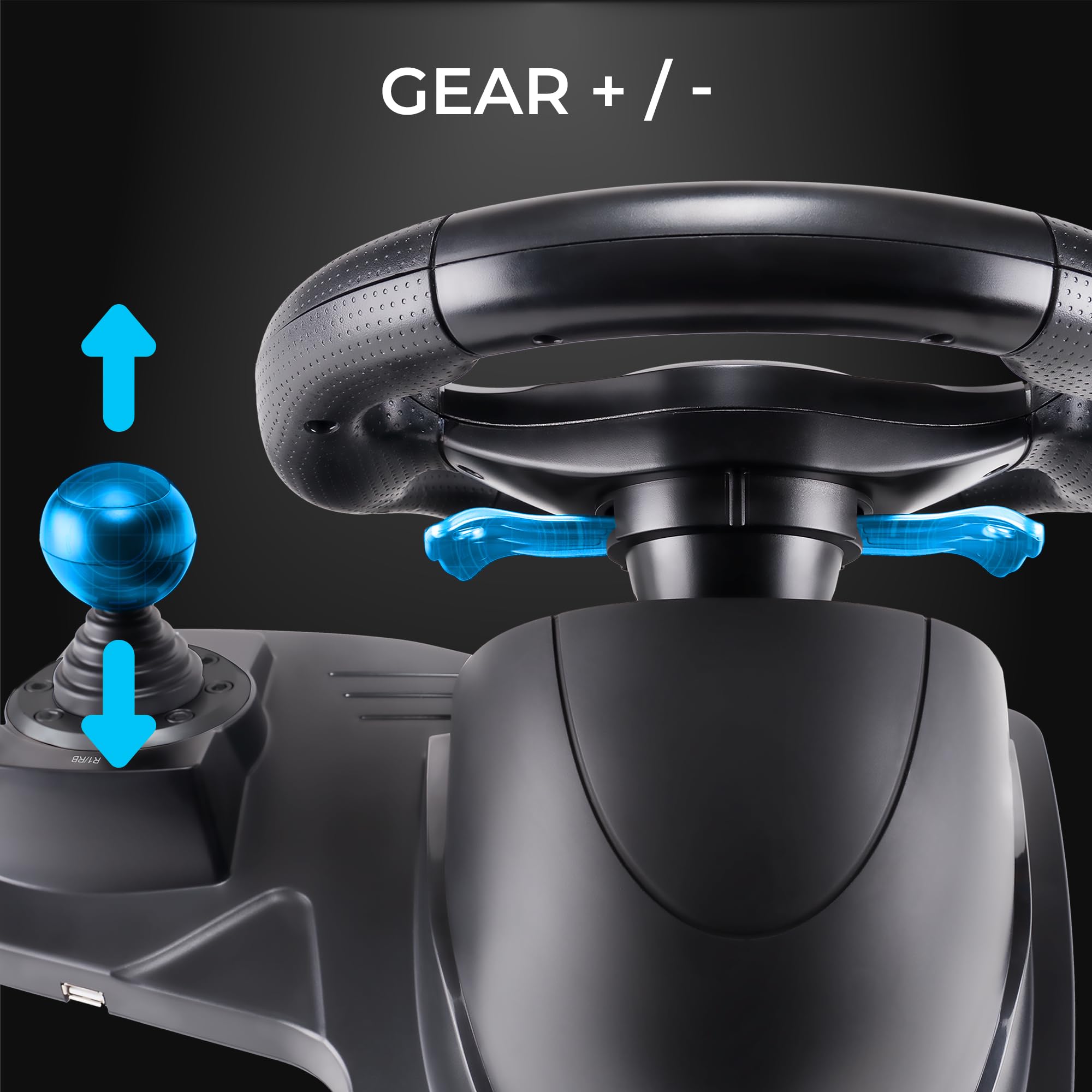 Subsonic - Volante Superdrive GS550 - Volante de carreras con Palanca de Cambios, Levas y Pedales. Rotación de 270° y Vibraciones. Para Switch 2 / Switch, PS4, Xbox Series X/S, Xbox One y PC - Negro - 4