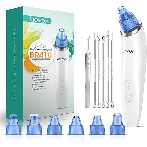 VOYOR Blackhead Remover Pore Vacuum - Electric Face Vacuum Pore Cleaner Acne White Heads Removal with 6 Suction Heads (BR410)