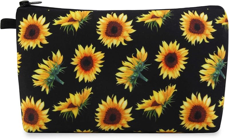 Necessaire de maquiagem MAGEFY com estampa floral sunflower, zíper e alça, 1 unidade