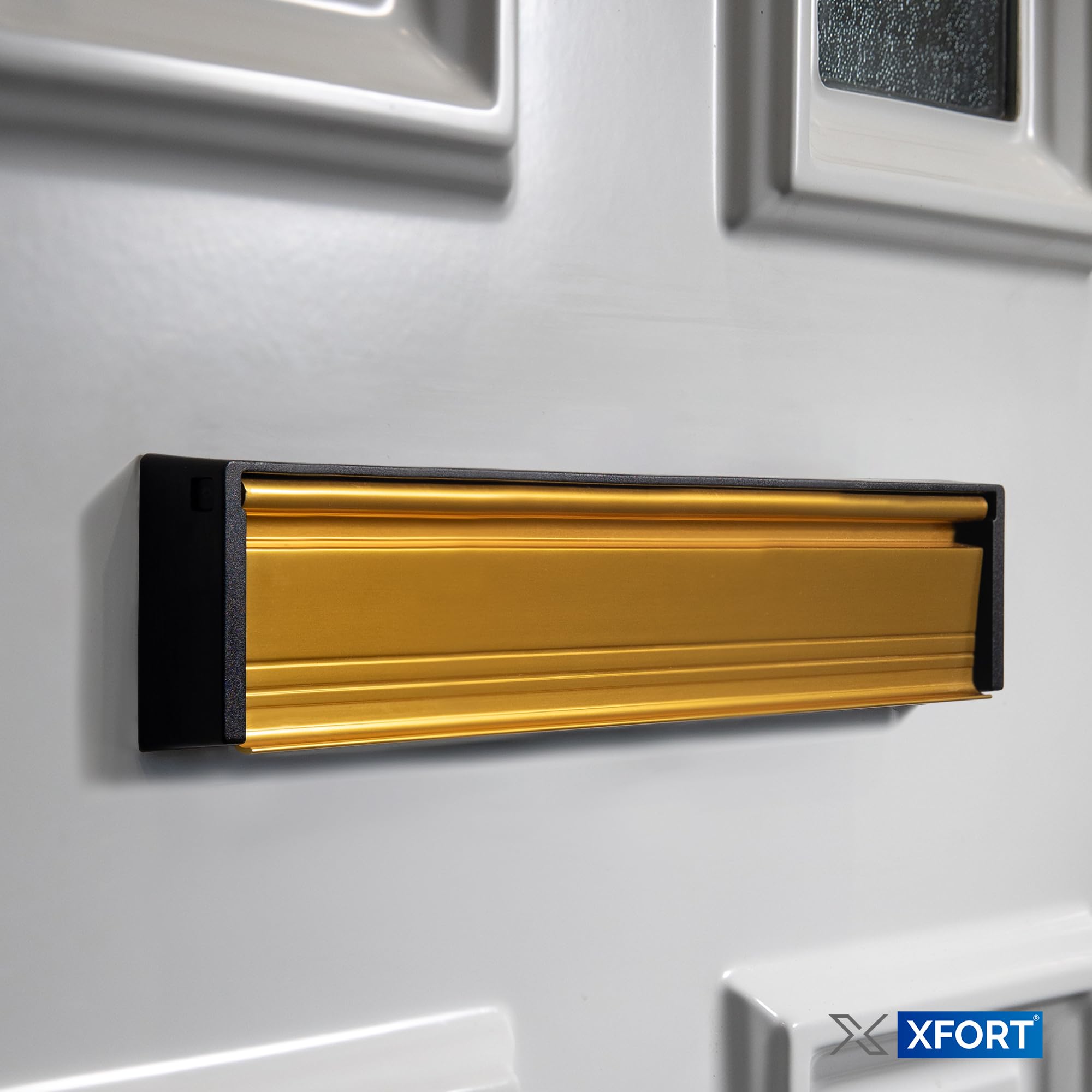 UAP Boîte aux Lettres de Porte Fine de 30,5cm – Boîte aux Lettres sécurisée, Anti-vandalisme, Anti-effraction, pour Portes en Bois et Composite de 40 à 80 mm – Plastique Finition Mate (anodisé doré)