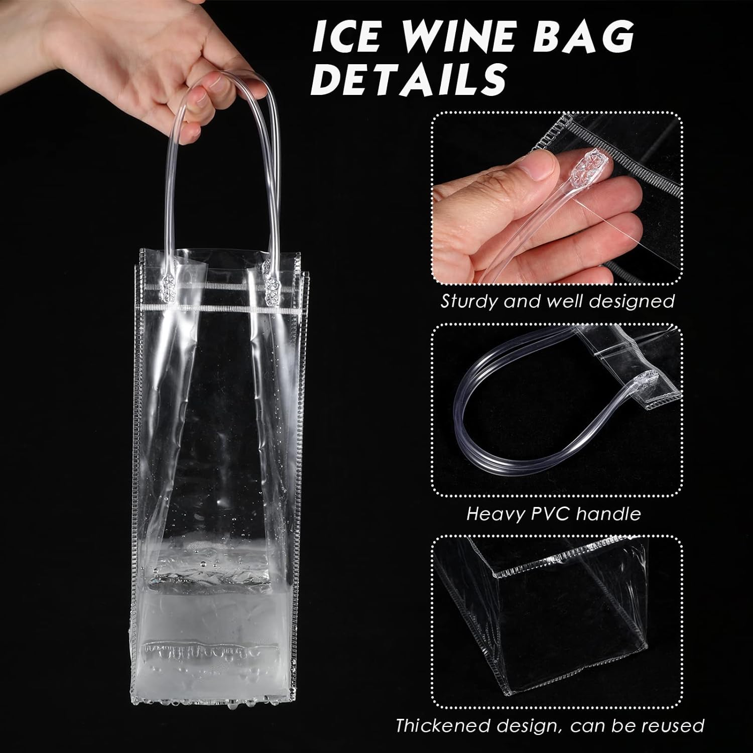 50 Pieces Ice Wine Bag Portable Wine Cooler Bag Drink Bags Clear Wine Pouch Cooler Collapsible PVC Wine Pouch Bags with Handle for Champagne Cold Beer Chilled Beverages Iced Drinks Party Outdoor