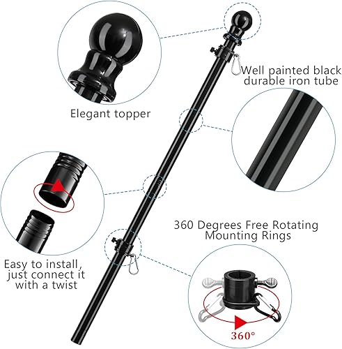 Miniatura 14 de Barcetine Poste de bandera de acero inoxidable de 5 pies para casa, diseño sin enredos con soporte de dos posiciones, blanco, para bandera