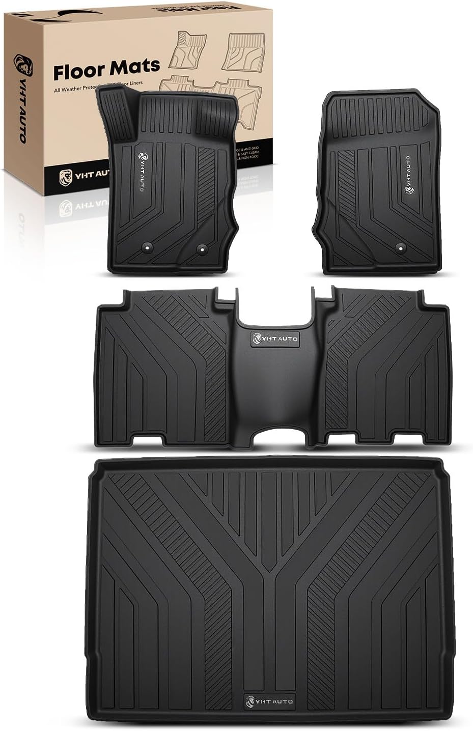 YHTAUTO Floor Mats & Cargo Liner Fit 2021-2026 Ford Bronco (Not Sport) 4 Door, TPE All Weather Floor Liner Odorless Custom Fit Car Mats, 1st & 2nd Row & Trunk Mat, Set of 4