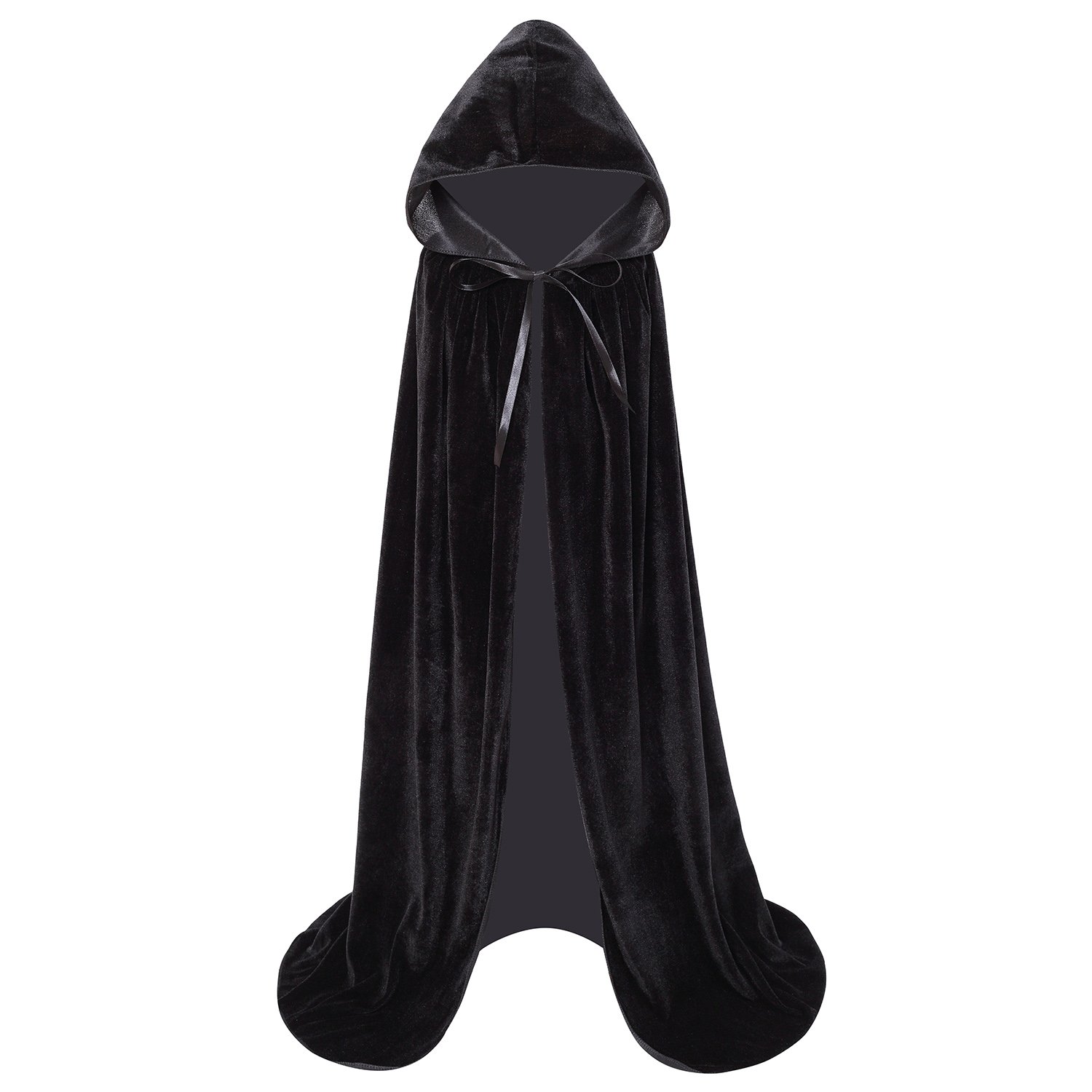 Makroyl Kids Velvet Hooded Cloak Cape Perfect for Halloween,Christmas,School Plays,Wizard,Elf,Fairy,Cosplay & Fancy Dress Costumes (Black, Small)