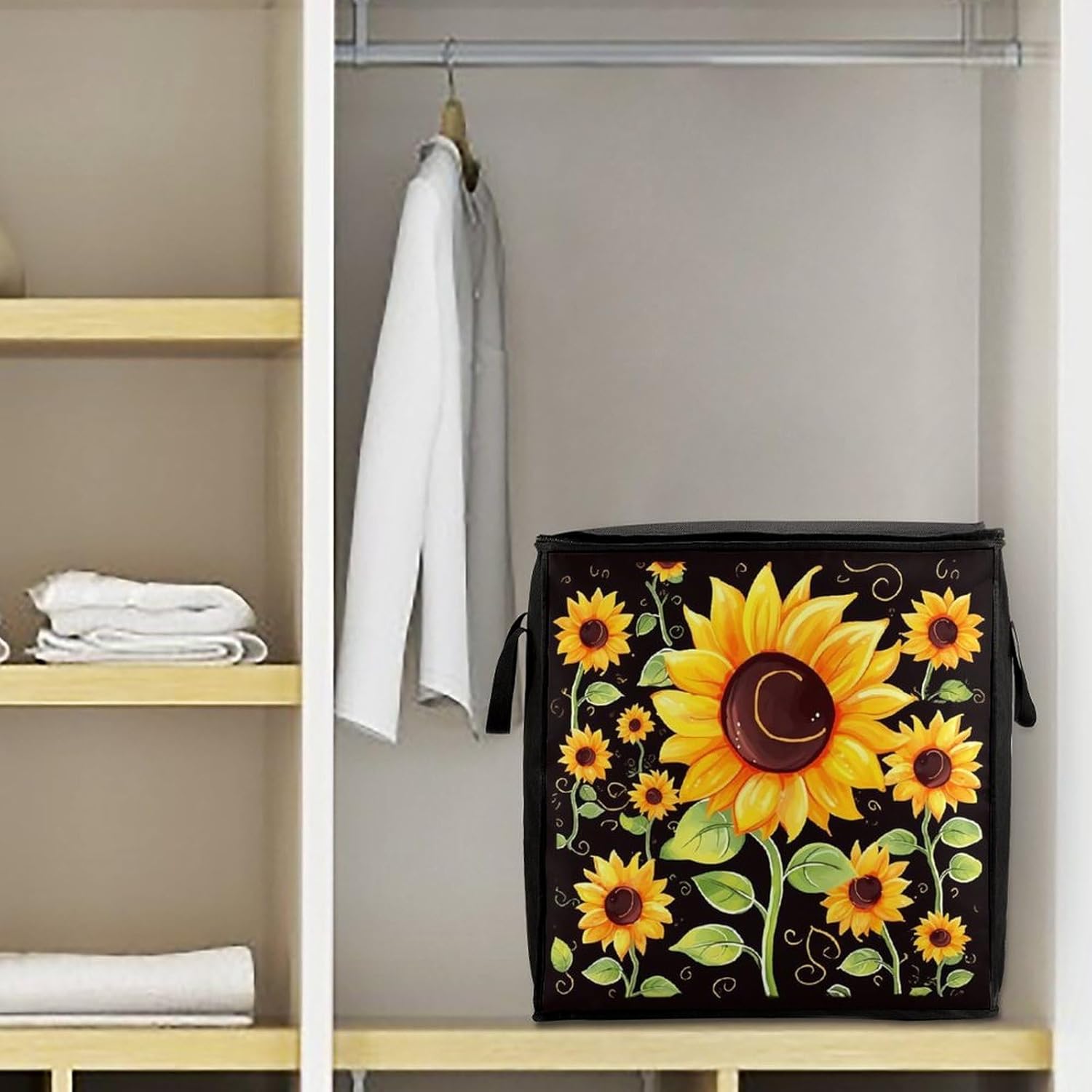 Quilt Storage Bag,Cute Sunflower Printed Large Foldable Storage Container Portable Travel Storage Bag for Blankets, Quilts, Clothes, Comforter, Bedding And Pillows