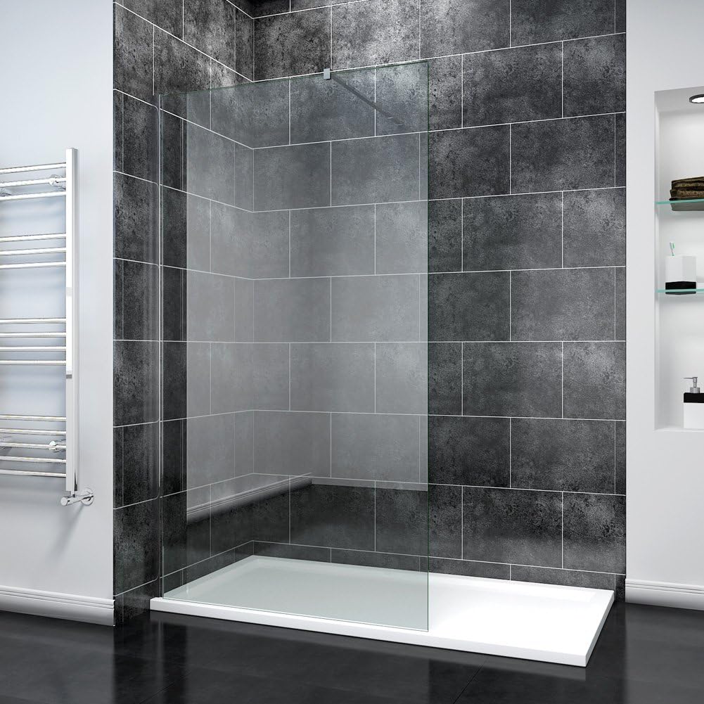 ELEGANT 1200mm Frameless Wet Room Shower Screen Panel 8mm Easy Clean Glass Walk in Shower Enclosure with 1700x800mm Tray and Support Bar