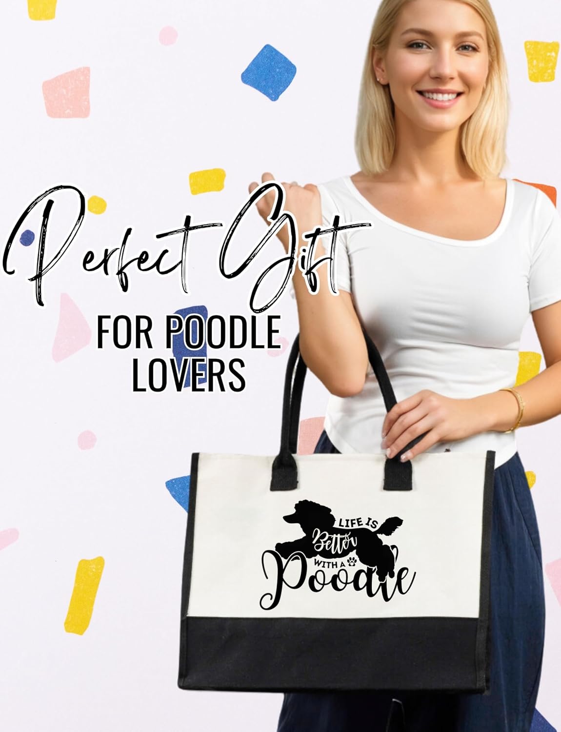 InnoBeta Poodle Gifts, Poodle Gifts for Women, Canvas Tote Bag with Top Zipper Closure and Shoulder Strap for Birthday, Mother's Day, Christmas - Image 2
