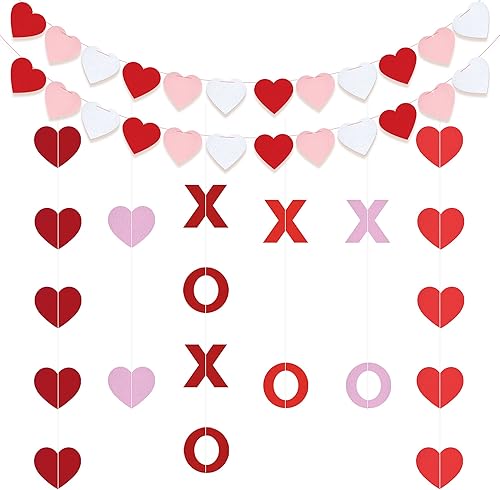 KatchOn, Guirnalda de corazón de fieltro para decoración del día de San Valentín, 8.2 pies, sin bricolaje, guirnalda XOXO para el día de San