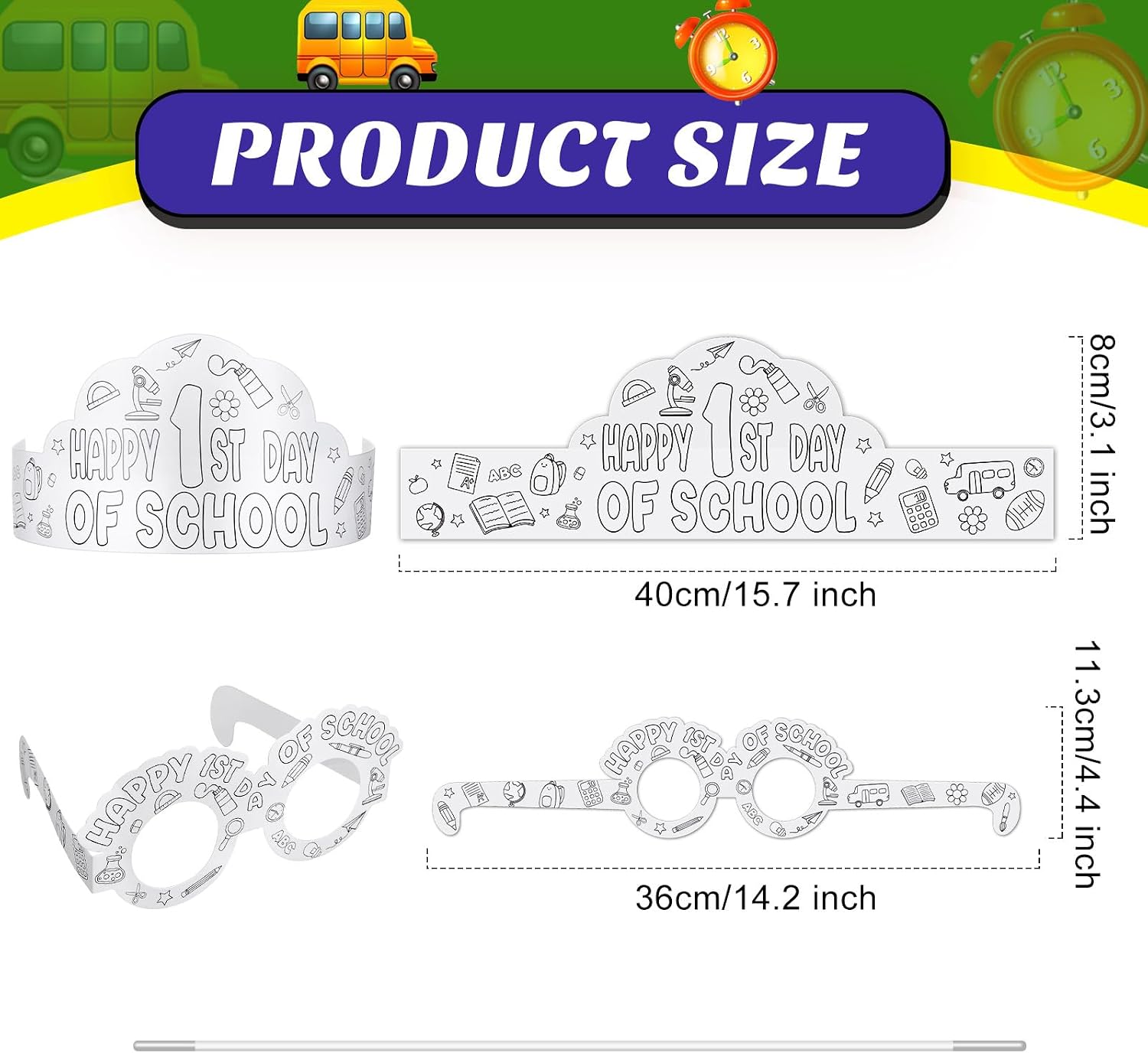 72 Pack First Day of School Paper Crowns Glasses Set for Kids image 2