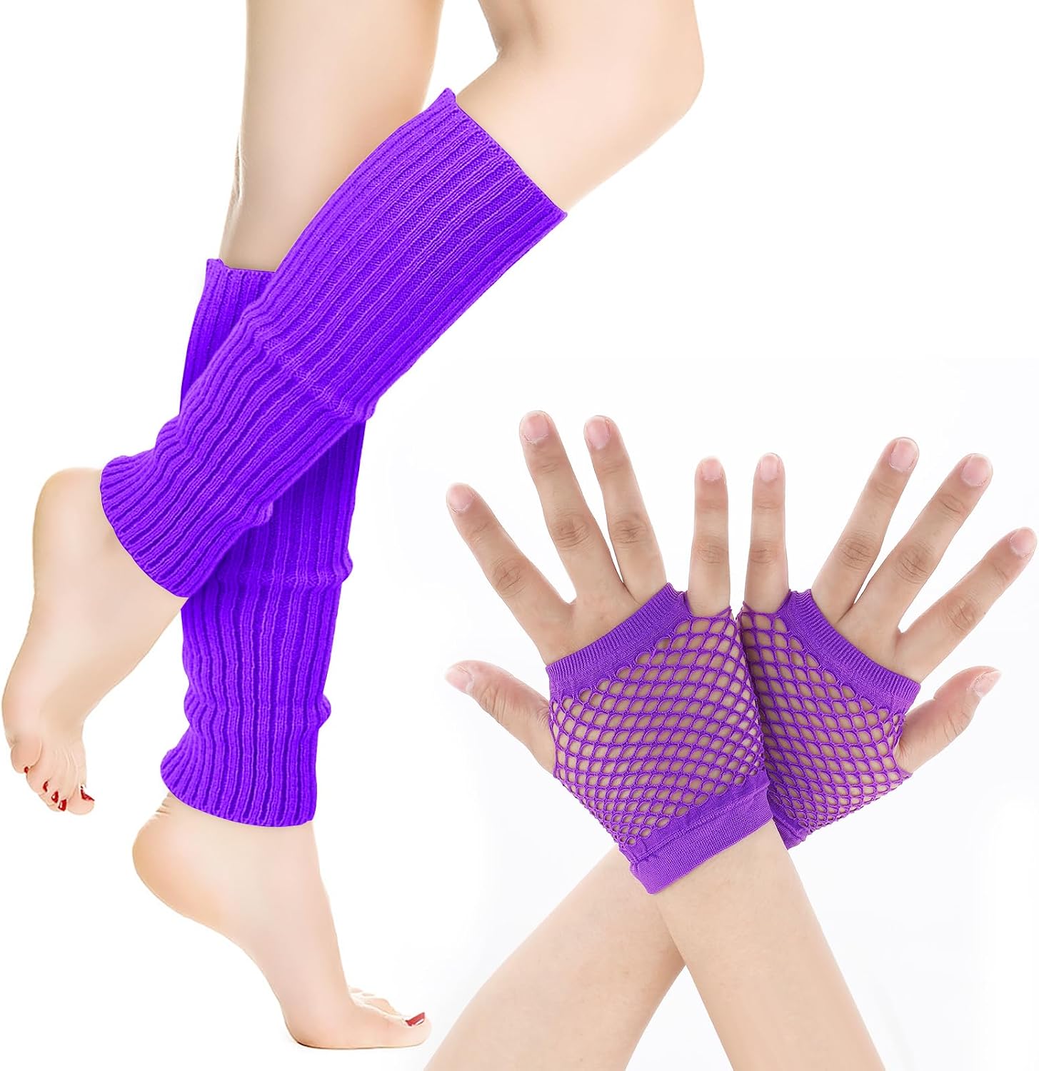 Yolev Neon Leg Warmers and Fishnet Gloves Set 80s Fancy Dress Costume Accessory Stretchy for Party Costume Accessories
