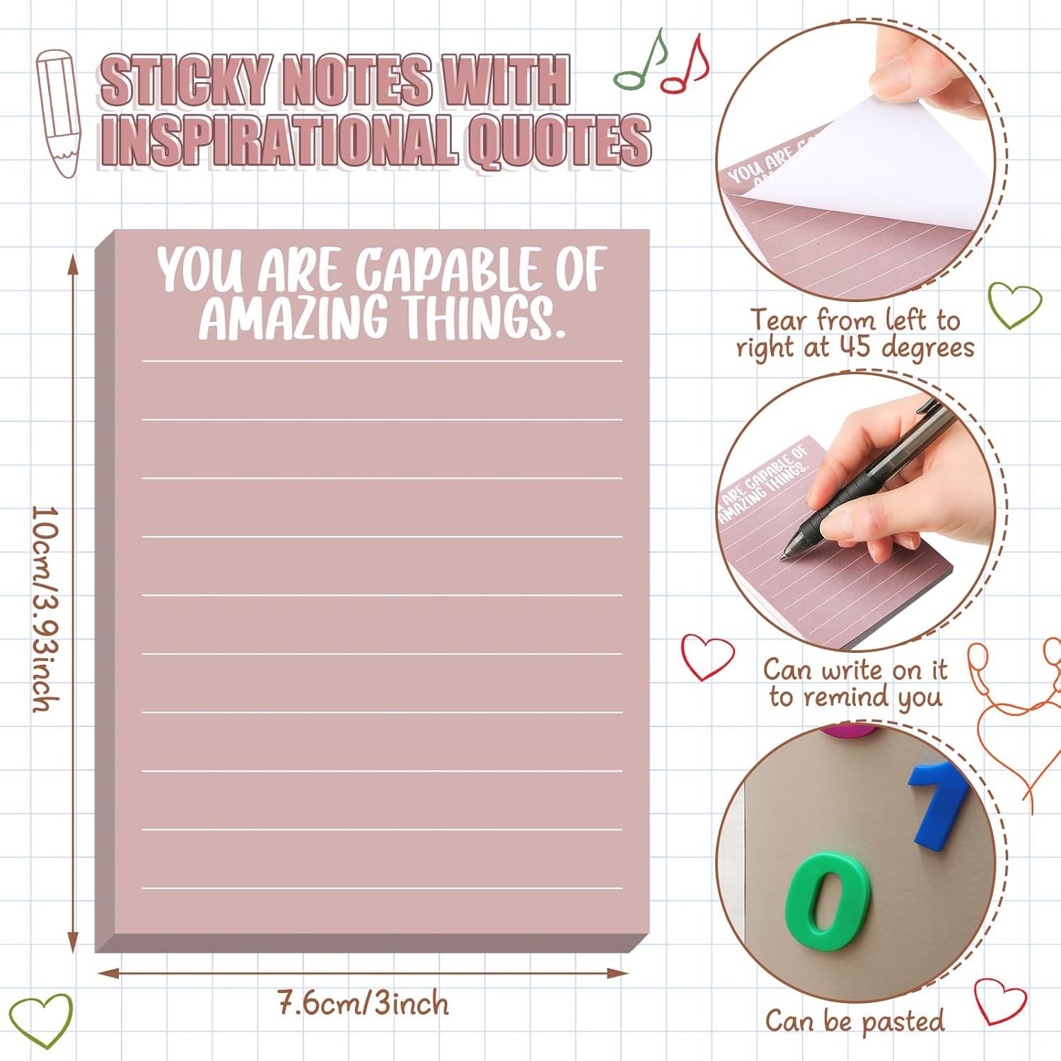 32 Pads Mental Health Sticky Notes Bulk 3 x 4 Inch Inspirational Sticky Note Pads with Lines Sayings Positive Affirmation Notepads Psychology Gifts for Teachers Coworkers Home Office Supplies(Stylish)