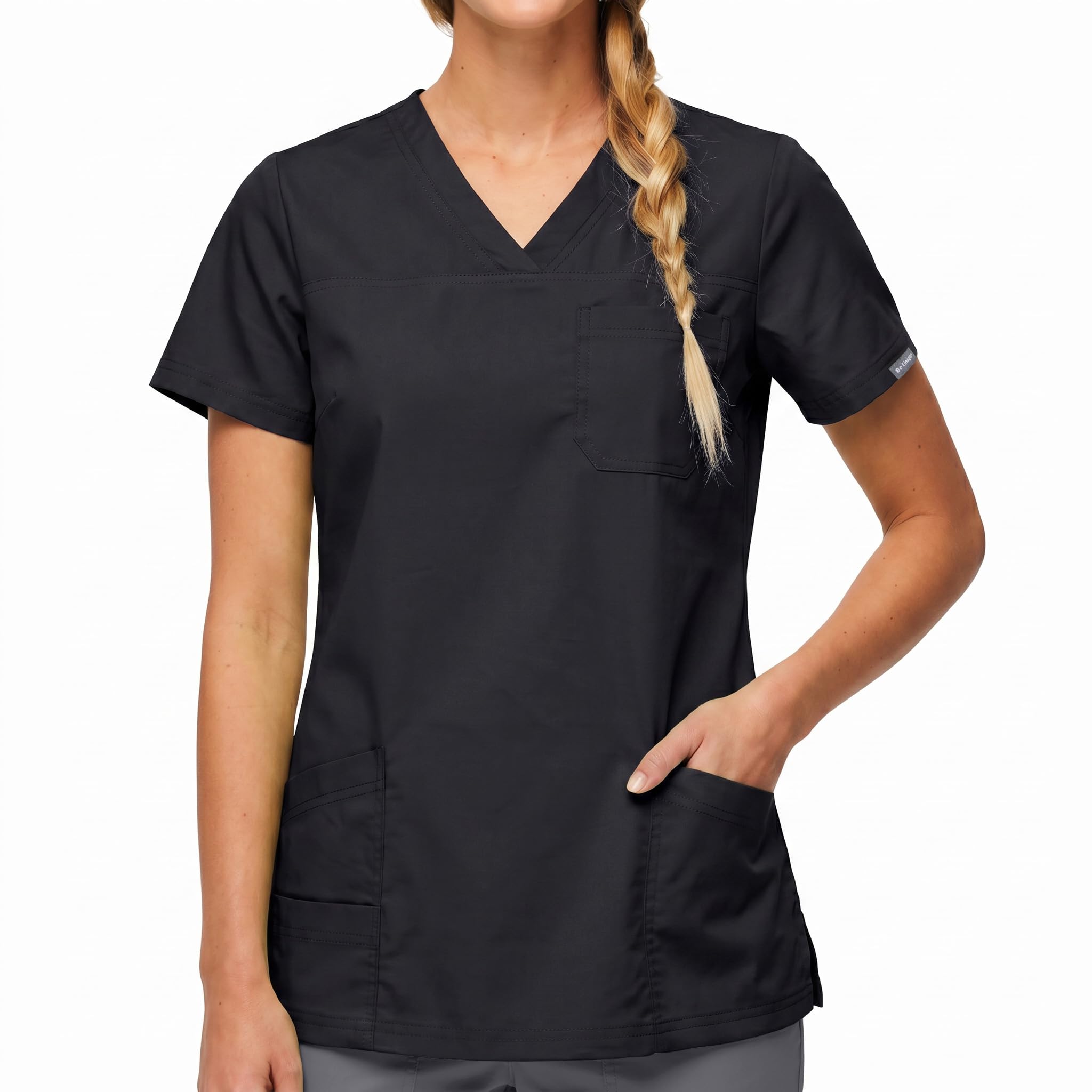Túnica elástica con Cuello en V para Mujer Victoria, Uniforme médico de enfermería, Túnica Antideslizante, Top de Manga Corta, Chaqueta de Chef, Uniforme de Chef con Spandex