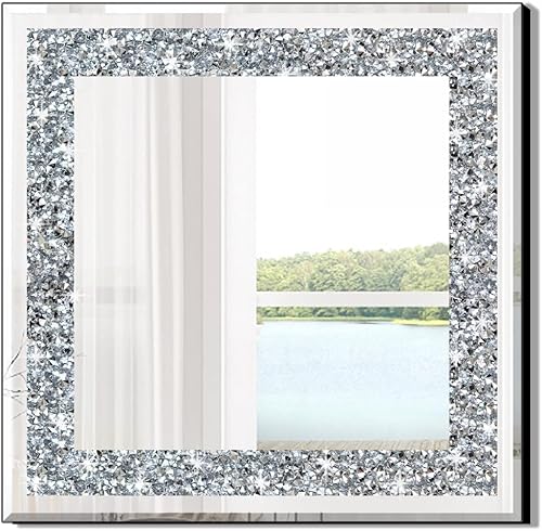 Miniatura 8 de QMDECOR Espejo rectangular plateado con diamantes para decoración de pared, 20 x 28 pulgadas, para colgar en la pared, sin marco, para decoración de