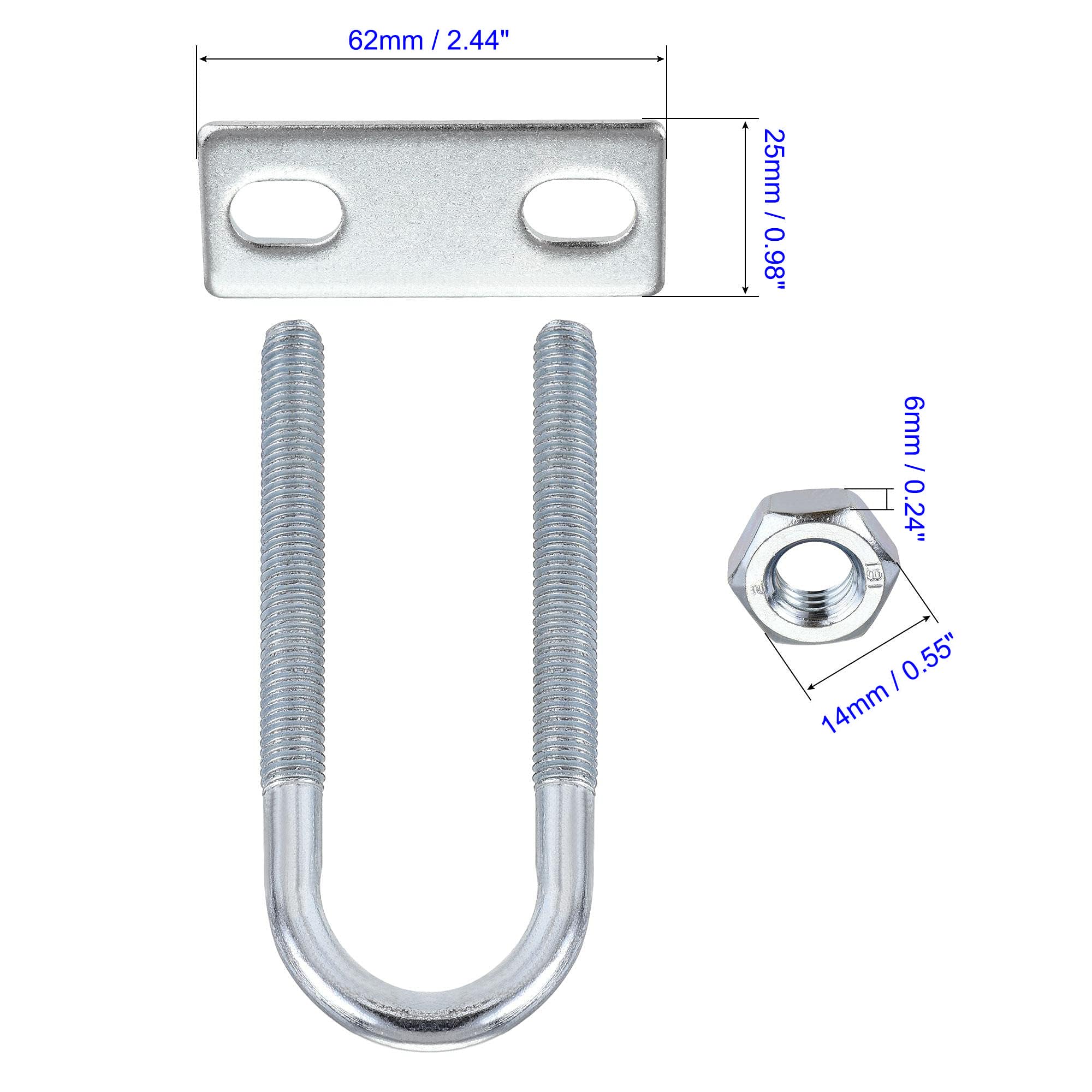 MACHSWON Round U-Bolt,4 Set Zinc Plated Alloy Steel M8 U Bolts 25mm(1") Inner Width 90mm Length with Nuts and Frame Plate for Automobiles Boat Trailer - Image 3