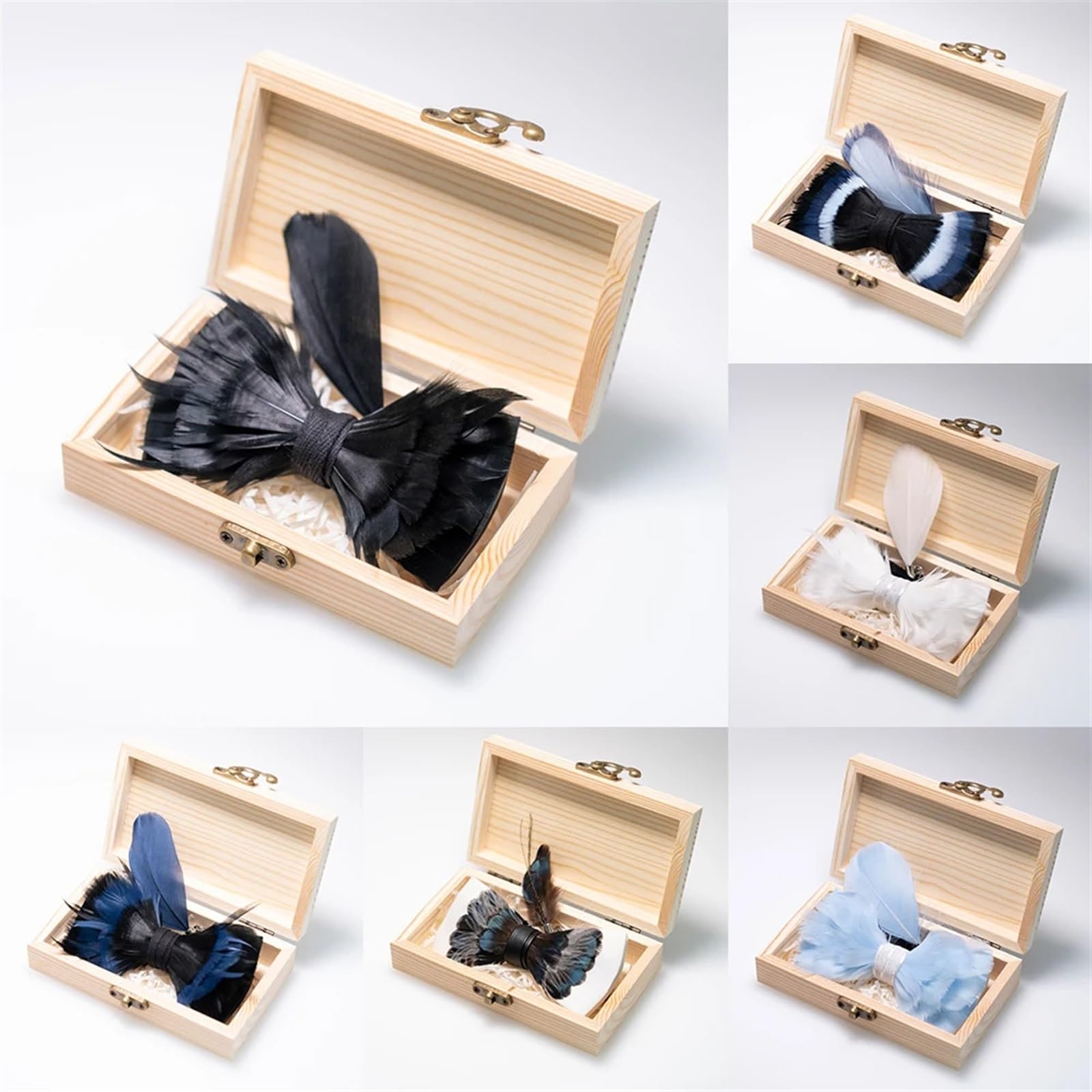 Fliege mit Feder, handgefertigt, Herren, Brosche aus Holz, für Party, Hochzeit, Fliege
