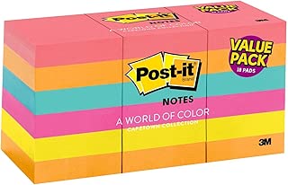 Post-it Notes, Pink, Green, Blue, Orange, America's #1 Favorite Sticky Note, 1.5 inch x 2 inch, 18 Pads/Pack, (653-18AU) - coolthings.us