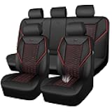 CAR PASS 3D Foam Mesh Leather Car Seat Covers Full Set,Breathable Mesh Faux Leather Seat Covers for Car,Universal Fit for SUV Truck Sedan Automotive, Armrest Airbag Compatible,Black and Red
