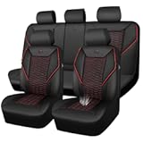 CAR PASS 3D Foam Mesh Leather Car Seat Covers Full Set&comma;Breathable Mesh Faux Leather Seat Covers for Car&comma;Universal Fit for SUV Truck Sedan Automotive&comma; Armrest Airbag Compatible&comma;Black and Red