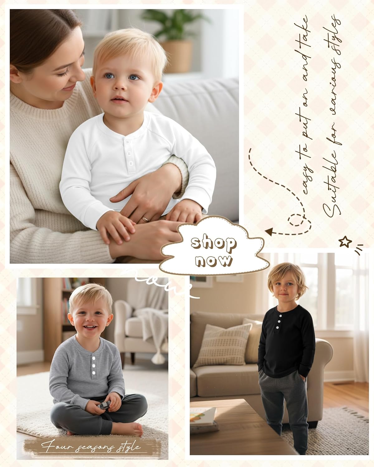 4 Pack Boys' Long Sleeve T-Shirts Girls' Henley Tees Casual Toddler Shirts Solid Baby Winter Clothes Unisex - Image 5