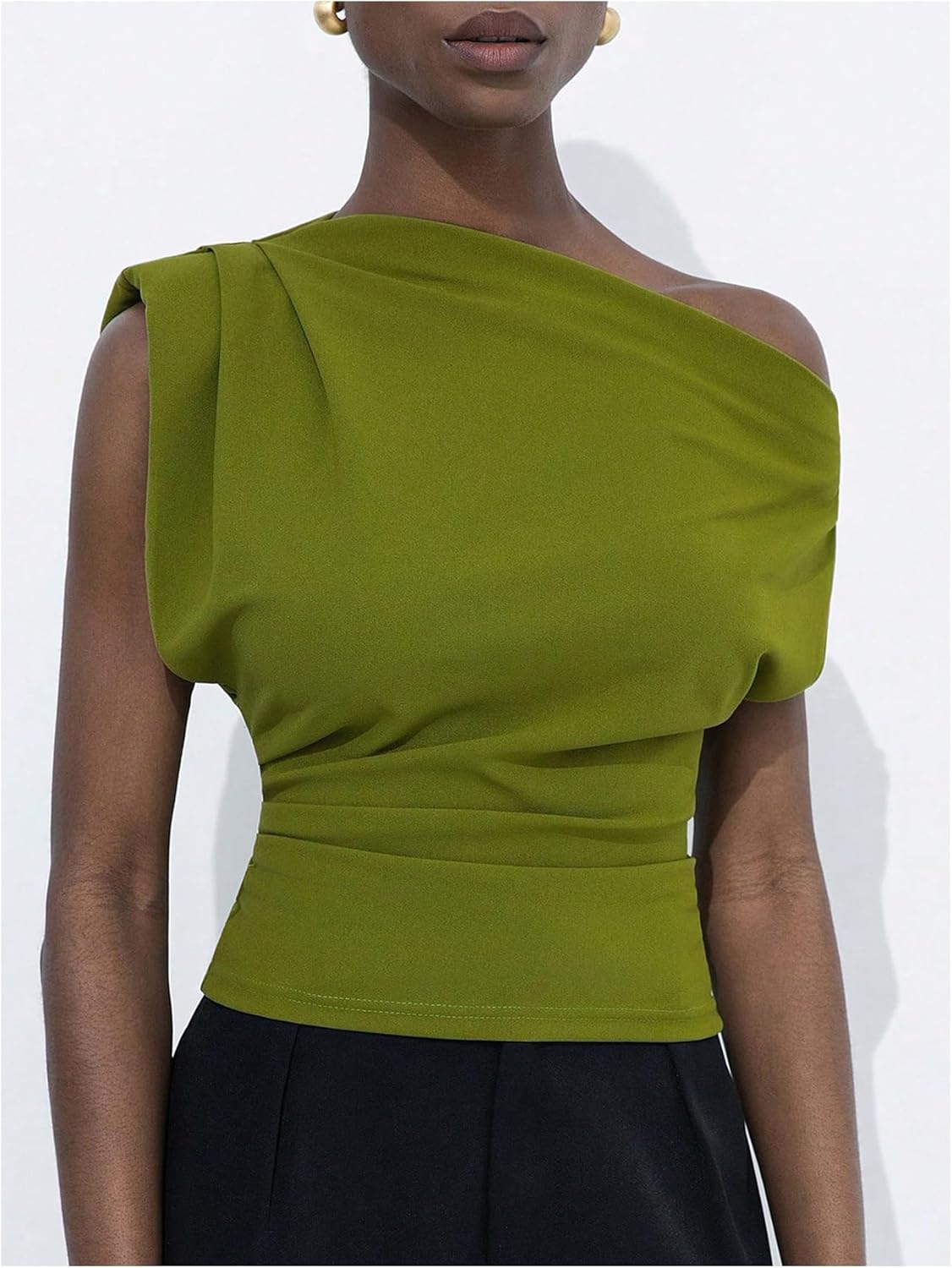 SHENHE Women's Off The Shoulder Top Short Sleeve Cinched Waist Dressy Casual Blouse Shirt - Image 3