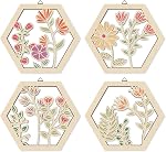 IARTTOP 4 PCS Boho Flower Wall Art Aquarelle Wildflower Mur suspendu en bois Décor pour salon 8"*10" Inches Rose Beige mur esthétique en bois suspendu Floral botanique Art pour chambre à coucher