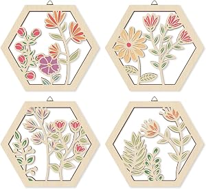 IARTTOP 4 PCS Boho Flower Wall Art Watercolor Wildflower Wooden Wall Hanging Decor for Living Room 8"*10" Inches Pink Beige Aesthetic Wood Wall Hanging Botanical Floral Wall Art for Apartment Bedroom