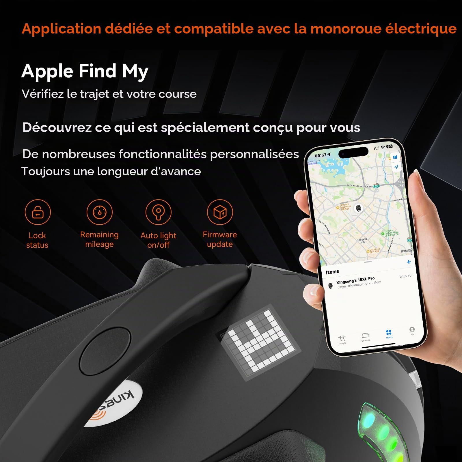 KINGSONG Gyroroue Electrique KS-18XL, Adulte,Noire, Moteur 2200W, Autonomie jusqu'à 80km, bridée 25km/h, Pneu Gonflable 18", Haut-Parleur et Bluetooth