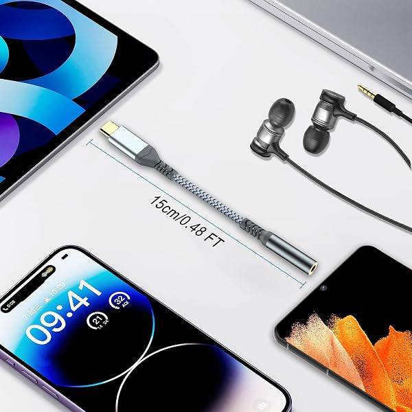 USB-C to 3.5mm headphone jack, Type-C to 3.5mm headphone AUX digital audio adapter, compatible with iPhone 16/15 Pro/Pro Max, Samsung Galaxy, iPad Pro, Xiaomi and other Type-C devices (2PCS) - 3