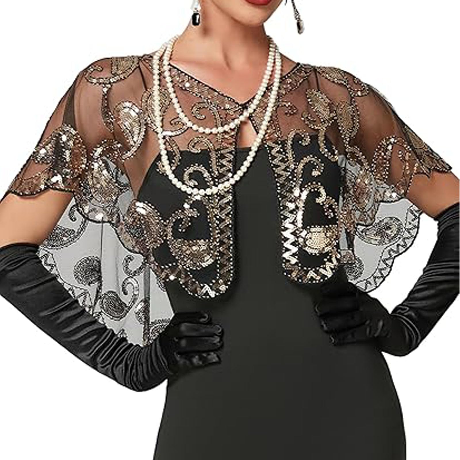 Capes for Women Stylish, Sheer Mesh Sequin Evening Cover Up, Black Gold Shrug for Wedding Dresses and Beach Wear, Lace Shrugs for Women Stylish and Elegant Shoulder Cover-image-43