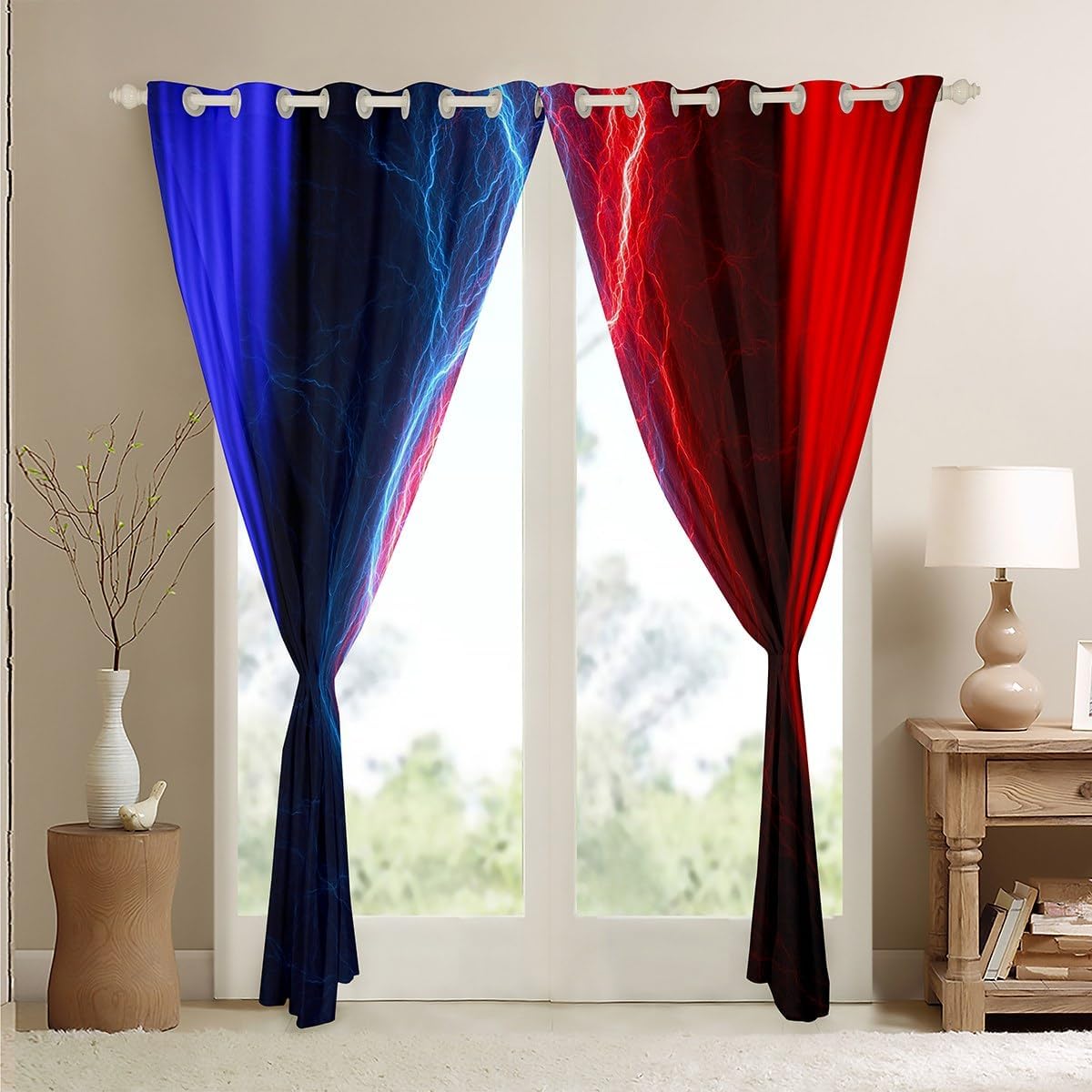 Feelyou Geometric Abstract Ombre Blackout Curtain (30%-50%) (2 Panels, 38x45 Inch) Kids Blue Red and Black Striped Darkening Curtain Boys Girls Lightning Curtain for Bedroom Window Treatments