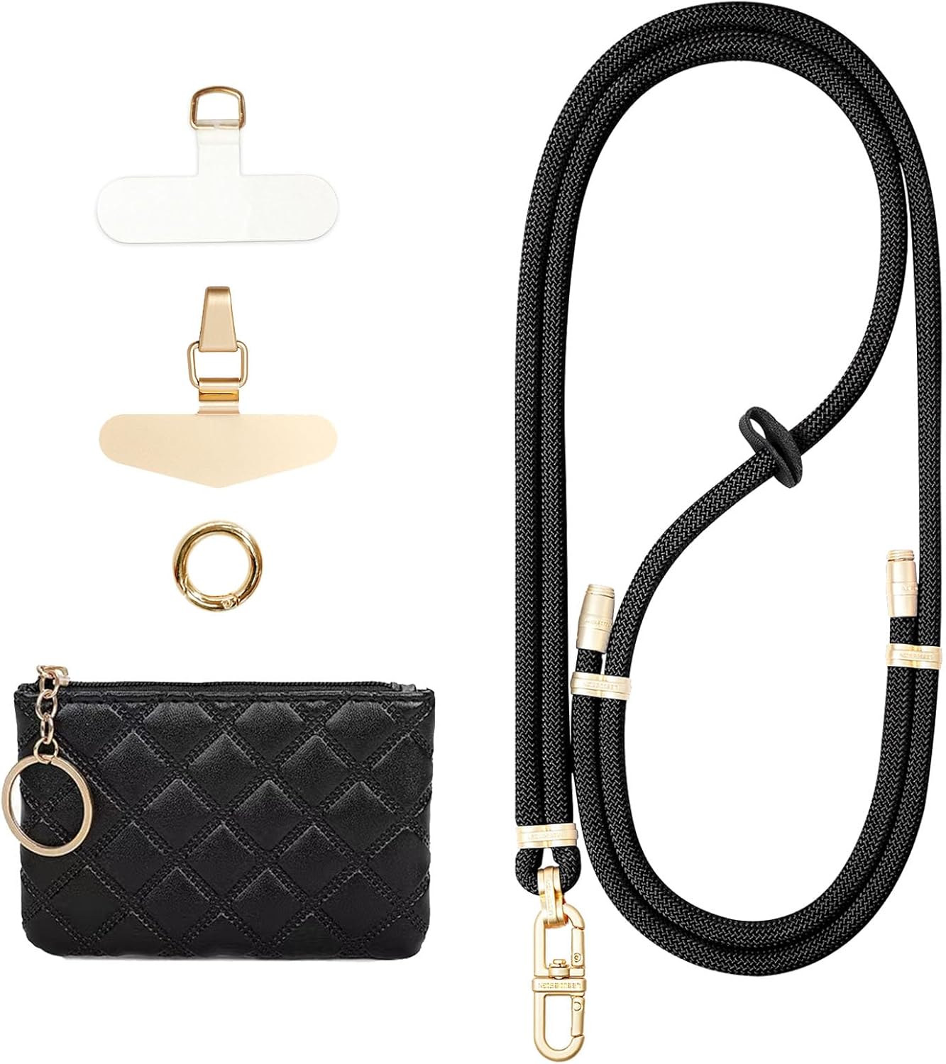 COKNUMBER Clip and Go Phone Strap with Leather Zipper Pouch