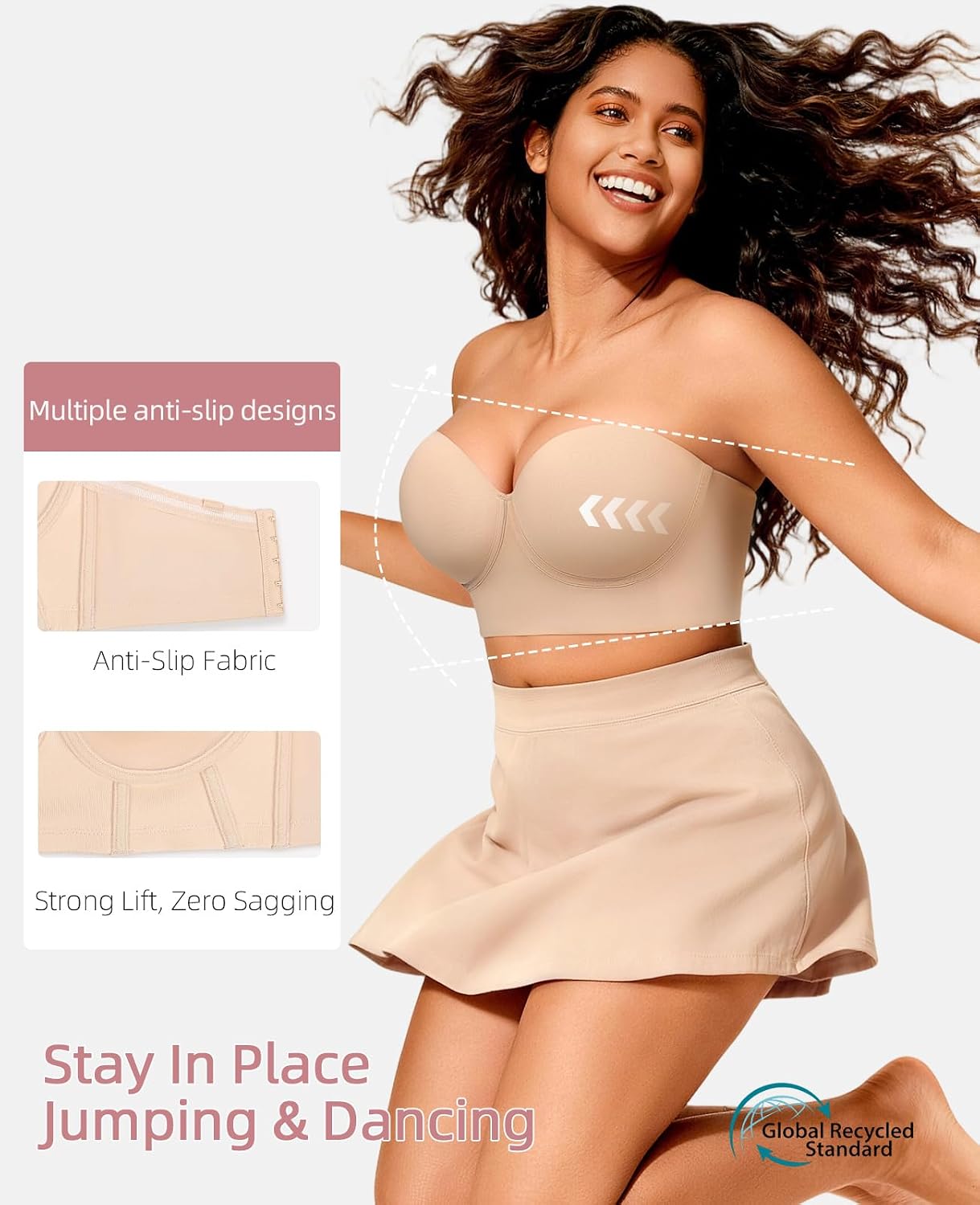 Upushall Strapless Bras for Women Large Breasts Longline Plus Size Anti-Slip Supportive Corset Bra Full Coverage