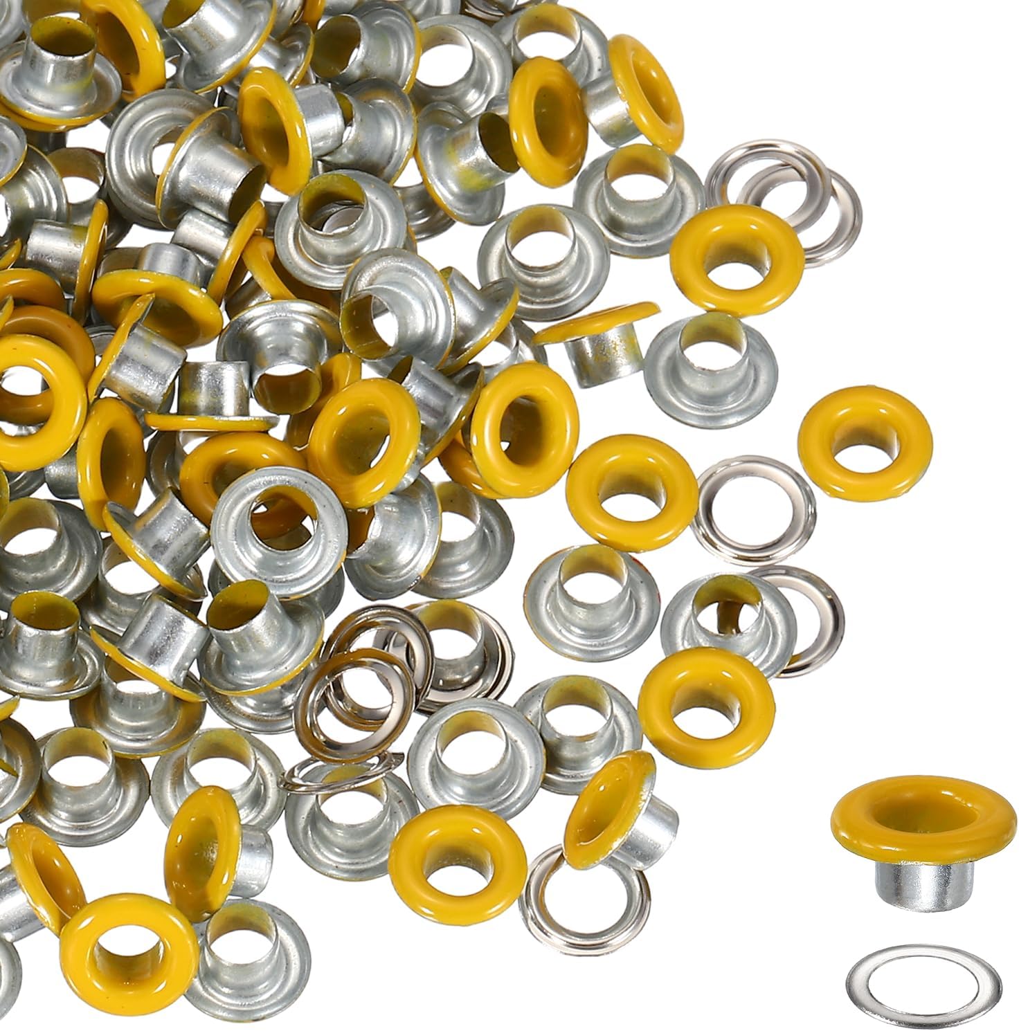 YELARXI Grommets Kit, Metal Eyelets, Grommet Eyelets Kit with Washers 5mm 3/16" Round Inner Hole Fitting for (Fabric/Shoes/Clothes/DIY Crafts/Bag/Belt) 250 Set & Yellow