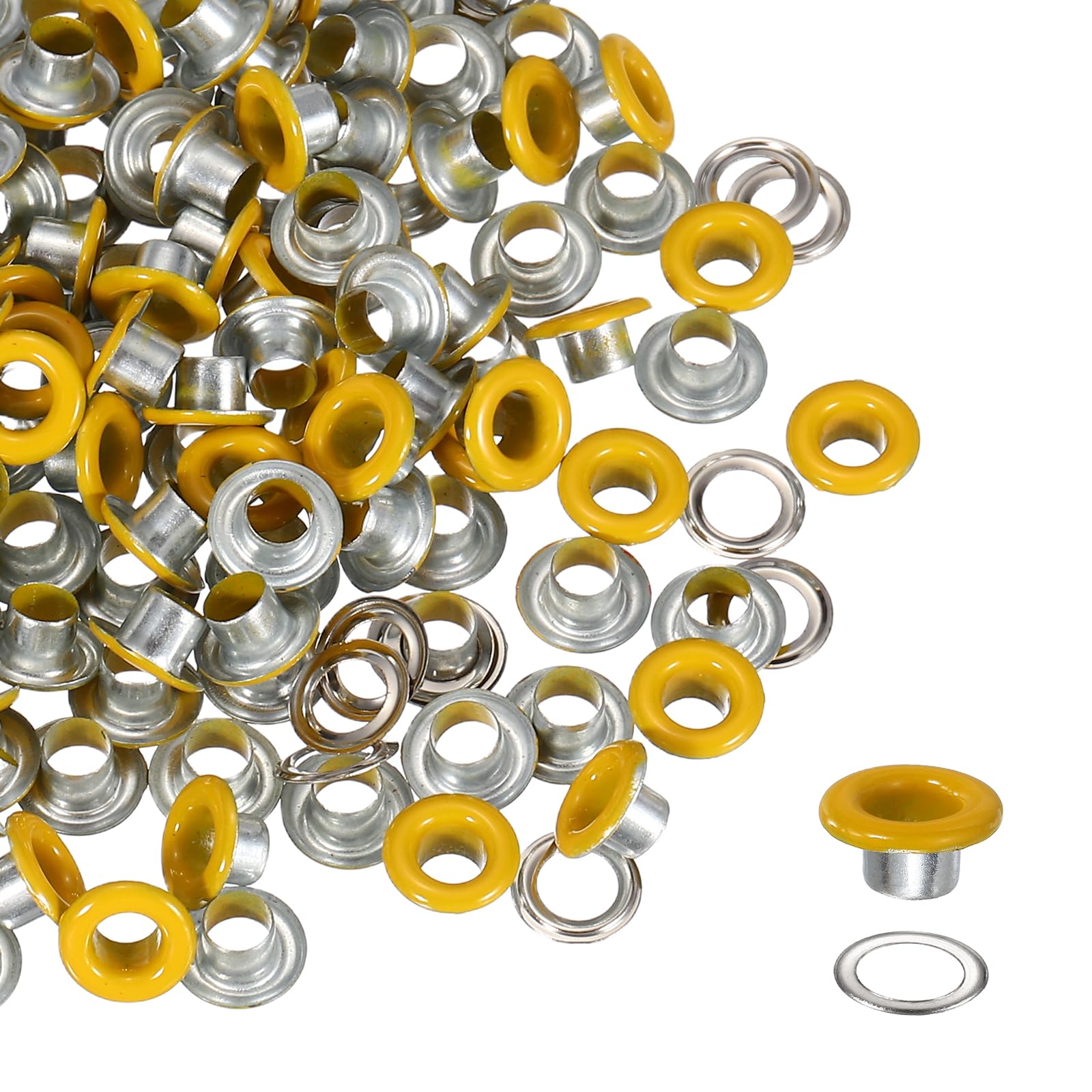 YELARXI Grommets Kit, Metal Eyelets with Washers 5mm 3/16" & 250 Set & Yellow